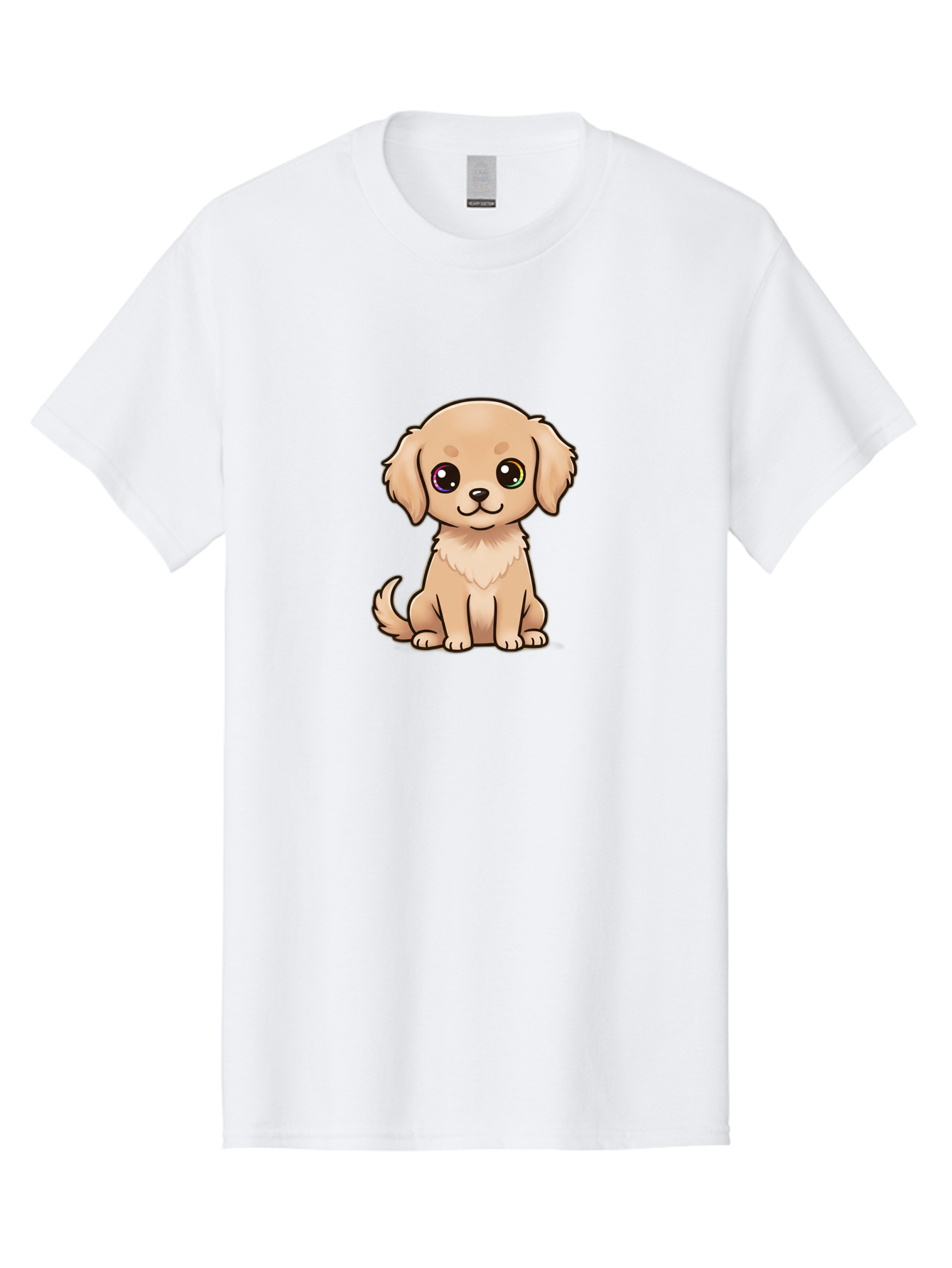 Tan-Puppy Men'S Graphic Tee, 100% Cotton, Comfortable Casual Summer Wear, Machine Washable, Cute Puppy, Cartoon Dog, Tan Colored Puppy, Fluffy Fur, Big Eyes, Sweet Expression, Sitting Dog, Adorable Animal, Kawaii Character, Playful Puppy, Bac510