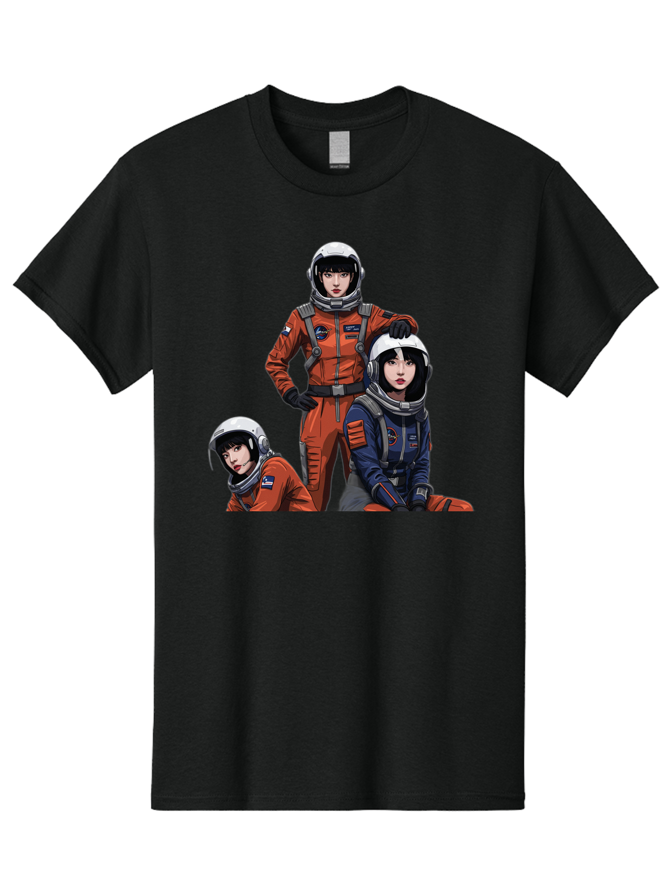 Three-Astronauts Men'S Graphic Tee, 100% Cotton, Comfortable Casual Summer Wear, Machine Washable, Astronauts In Space Suits, Orange And Blue Jumpsuits, Space Mission, Helmet And Gloves, Futuristic Design, Team Of Explorers, Space Travel Bac511