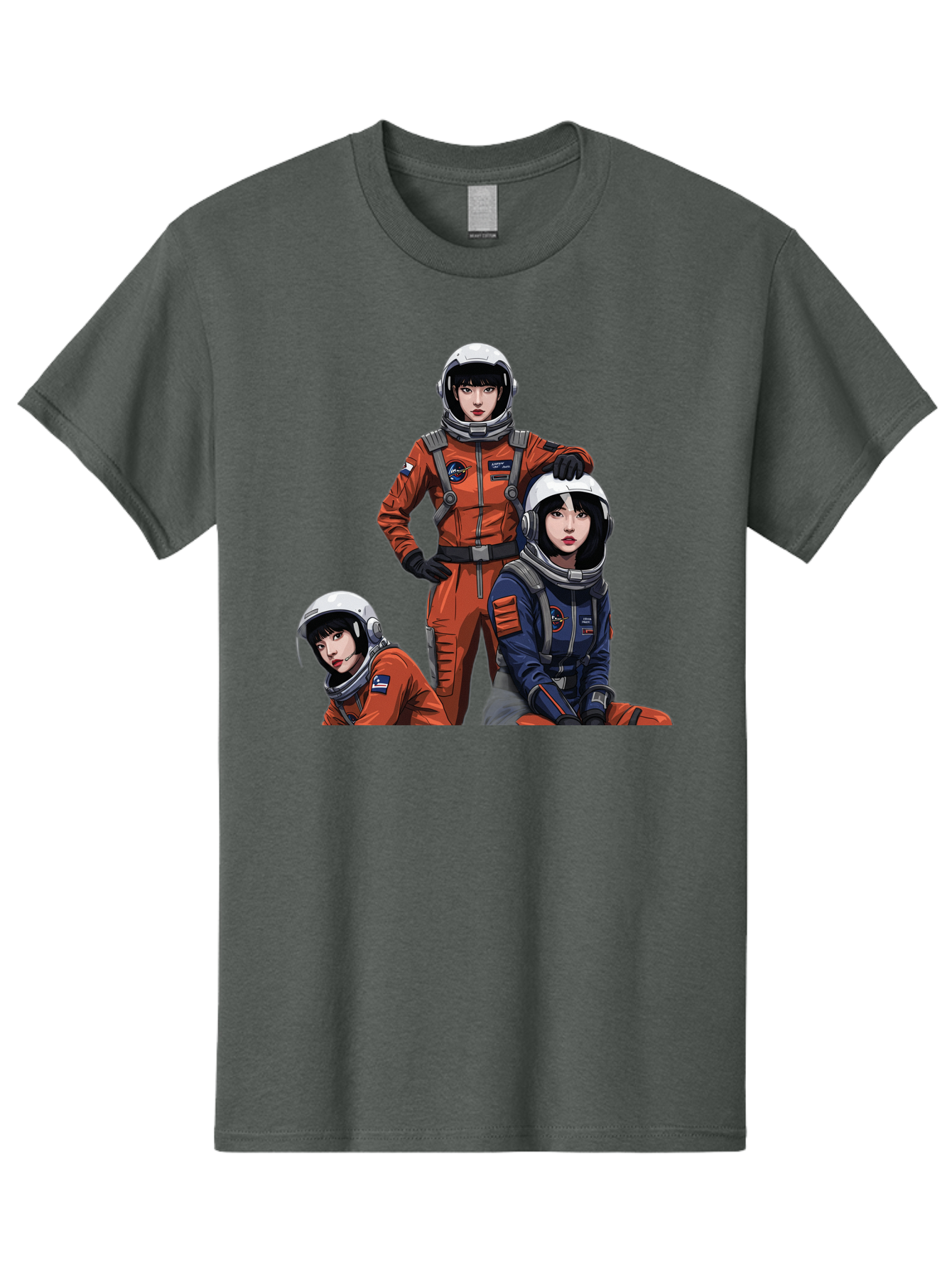 Three-Astronauts Men'S Graphic Tee, 100% Cotton, Comfortable Casual Summer Wear, Machine Washable, Astronauts In Space Suits, Orange And Blue Jumpsuits, Space Mission, Helmet And Gloves, Futuristic Design, Team Of Explorers, Space Travel Bac511