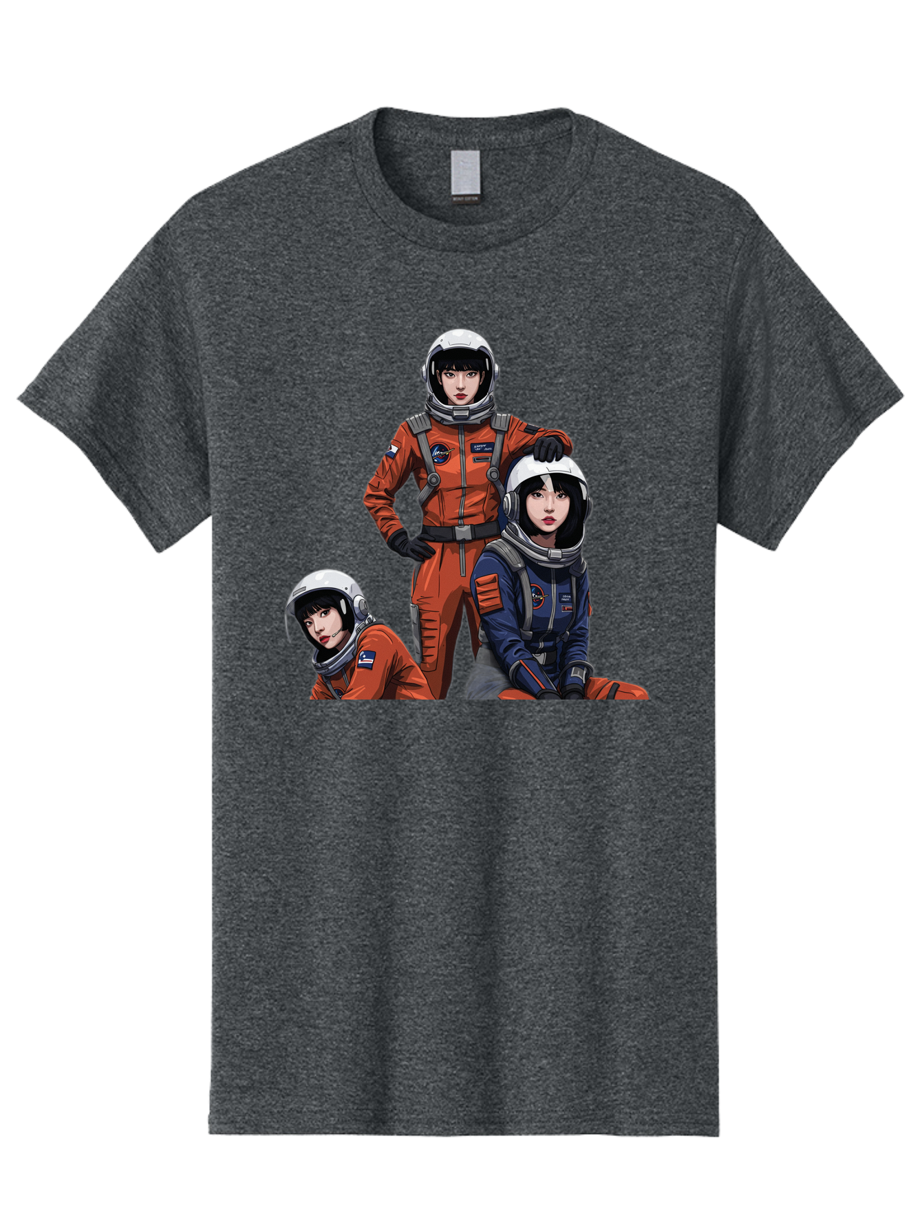 Three-Astronauts Men'S Graphic Tee, 100% Cotton, Comfortable Casual Summer Wear, Machine Washable, Astronauts In Space Suits, Orange And Blue Jumpsuits, Space Mission, Helmet And Gloves, Futuristic Design, Team Of Explorers, Space Travel Bac511