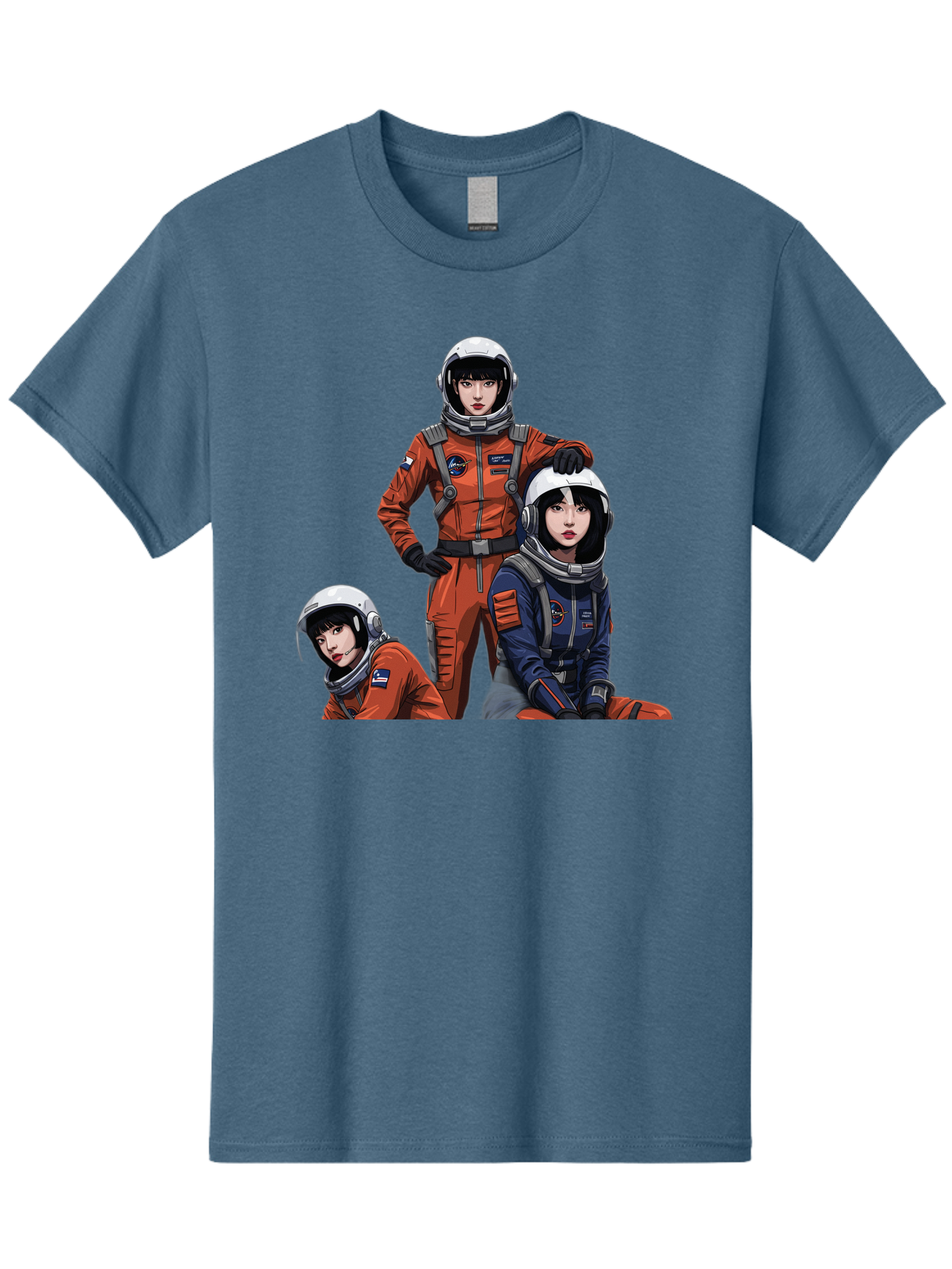 Three-Astronauts Men'S Graphic Tee, 100% Cotton, Comfortable Casual Summer Wear, Machine Washable, Astronauts In Space Suits, Orange And Blue Jumpsuits, Space Mission, Helmet And Gloves, Futuristic Design, Team Of Explorers, Space Travel Bac511
