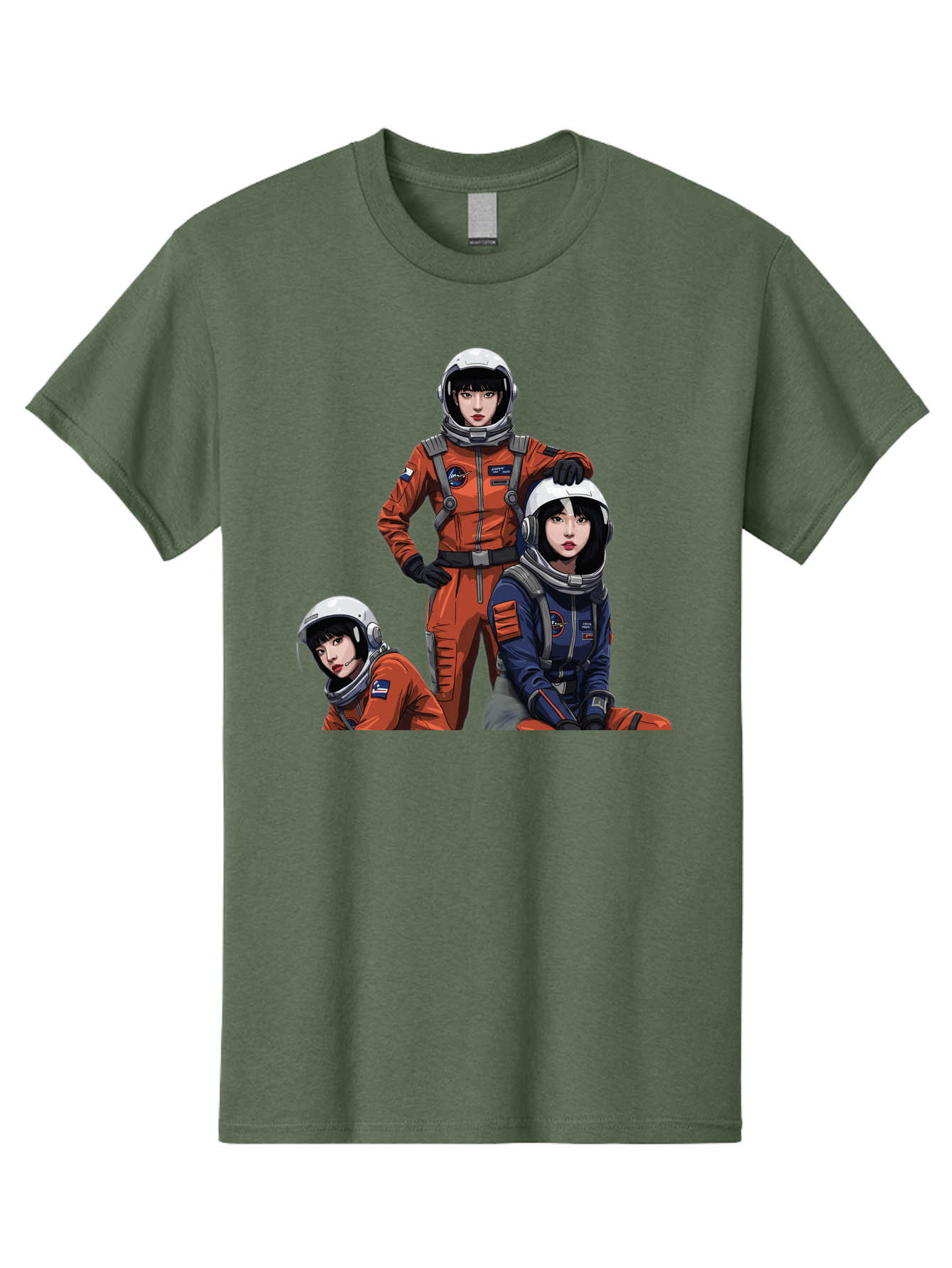 Three-Astronauts Men'S Graphic Tee, 100% Cotton, Comfortable Casual Summer Wear, Machine Washable, Astronauts In Space Suits, Orange And Blue Jumpsuits, Space Mission, Helmet And Gloves, Futuristic Design, Team Of Explorers, Space Travel Bac511