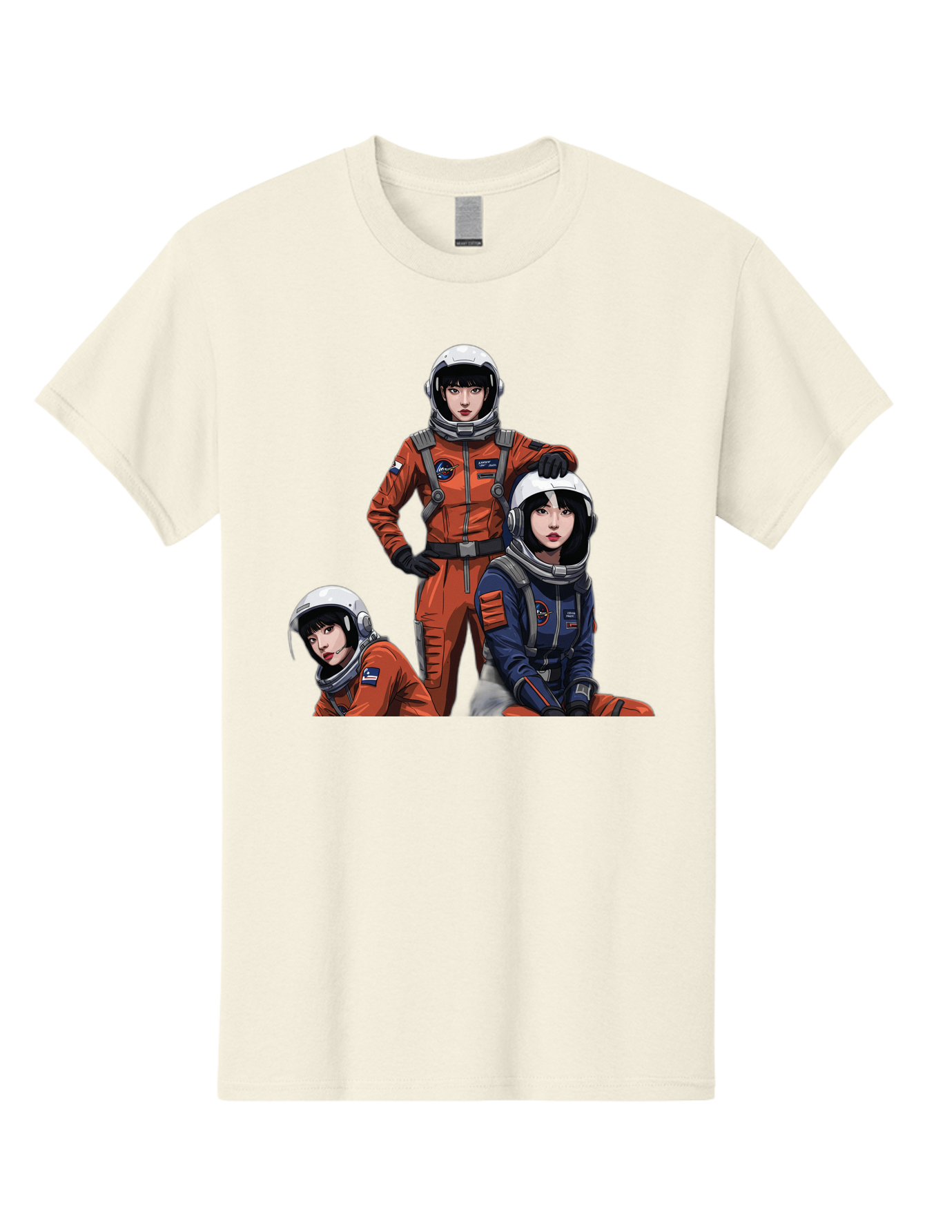 Three-Astronauts Men'S Graphic Tee, 100% Cotton, Comfortable Casual Summer Wear, Machine Washable, Astronauts In Space Suits, Orange And Blue Jumpsuits, Space Mission, Helmet And Gloves, Futuristic Design, Team Of Explorers, Space Travel Bac511