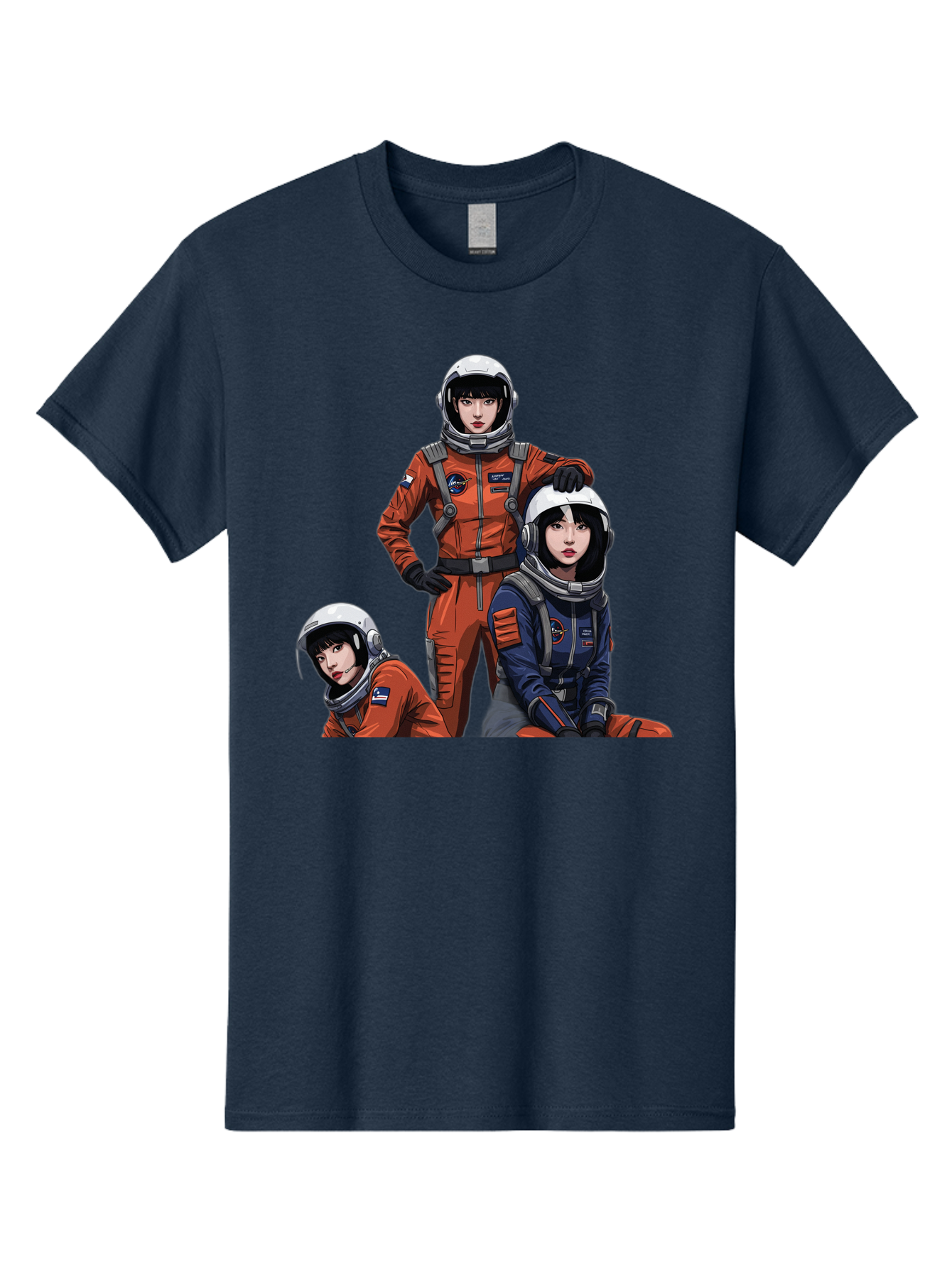Three-Astronauts Men'S Graphic Tee, 100% Cotton, Comfortable Casual Summer Wear, Machine Washable, Astronauts In Space Suits, Orange And Blue Jumpsuits, Space Mission, Helmet And Gloves, Futuristic Design, Team Of Explorers, Space Travel Bac511