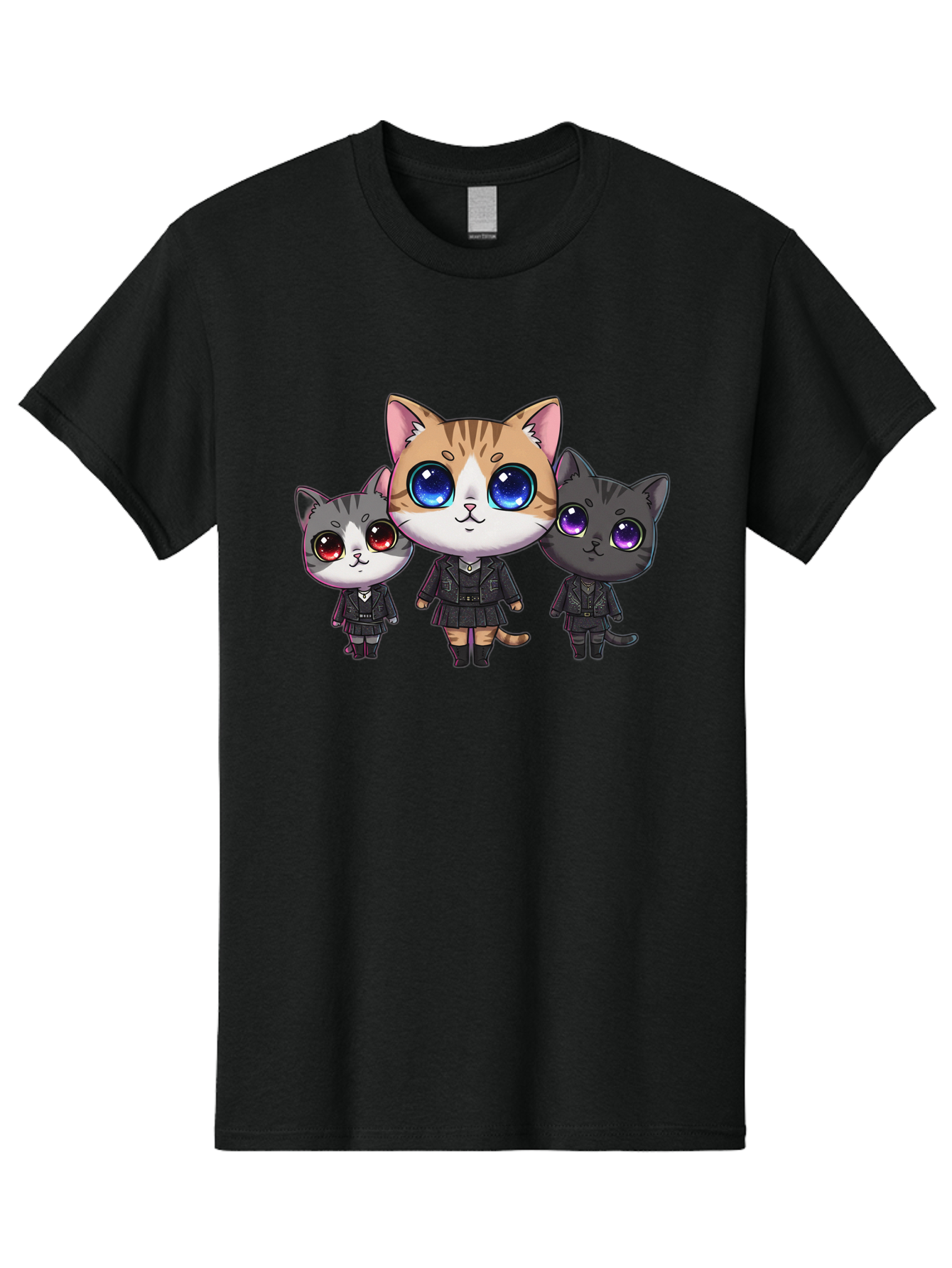Three-Cats Men'S Graphic Tee, 100% Cotton, Comfortable Casual Summer Wear, Machine Washable, Cartoon Cats, Anime Style, Cute Cats, Kawaii Art, Cat Trio, Cartoon Characters, Stylized Cats, Large Eyes, Dressed Cats, Feline Friends, Digital Art, Bac513