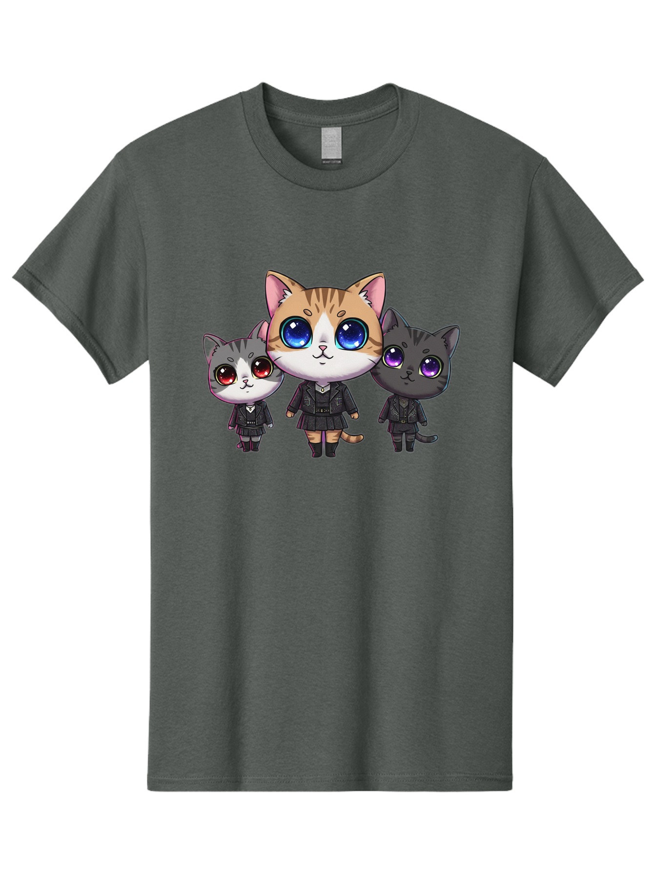 Three-Cats Men'S Graphic Tee, 100% Cotton, Comfortable Casual Summer Wear, Machine Washable, Cartoon Cats, Anime Style, Cute Cats, Kawaii Art, Cat Trio, Cartoon Characters, Stylized Cats, Large Eyes, Dressed Cats, Feline Friends, Digital Art, Bac513
