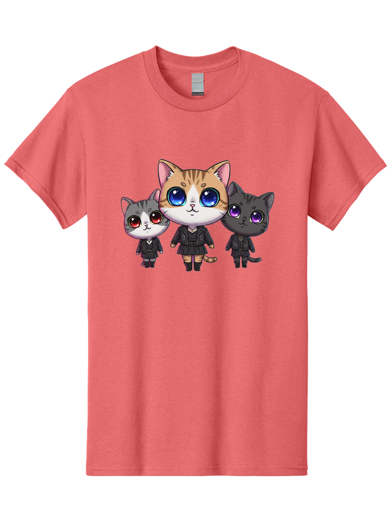 Three-Cats Men'S Graphic Tee, 100% Cotton, Comfortable Casual Summer Wear, Machine Washable, Cartoon Cats, Anime Style, Cute Cats, Kawaii Art, Cat Trio, Cartoon Characters, Stylized Cats, Large Eyes, Dressed Cats, Feline Friends, Digital Art, Bac513