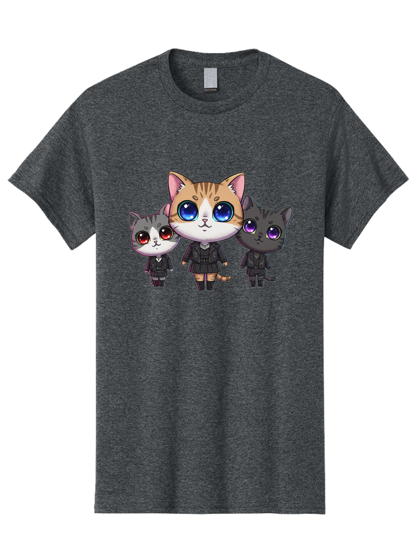 Three-Cats Men'S Graphic Tee, 100% Cotton, Comfortable Casual Summer Wear, Machine Washable, Cartoon Cats, Anime Style, Cute Cats, Kawaii Art, Cat Trio, Cartoon Characters, Stylized Cats, Large Eyes, Dressed Cats, Feline Friends, Digital Art, Bac513