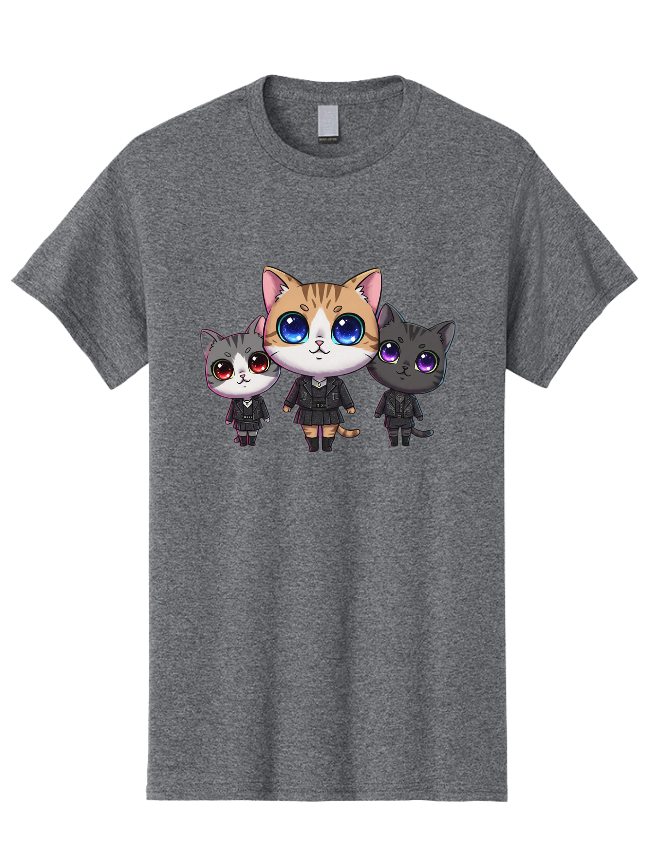 Three-Cats Men'S Graphic Tee, 100% Cotton, Comfortable Casual Summer Wear, Machine Washable, Cartoon Cats, Anime Style, Cute Cats, Kawaii Art, Cat Trio, Cartoon Characters, Stylized Cats, Large Eyes, Dressed Cats, Feline Friends, Digital Art, Bac513