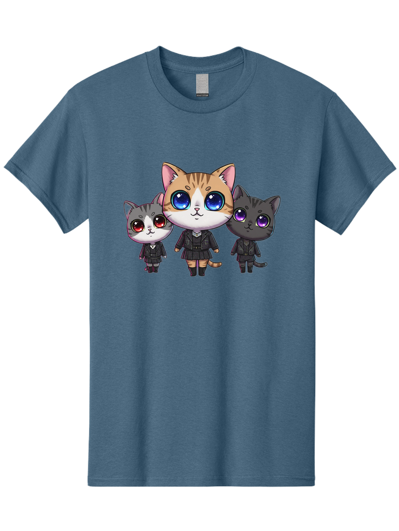 Three-Cats Men'S Graphic Tee, 100% Cotton, Comfortable Casual Summer Wear, Machine Washable, Cartoon Cats, Anime Style, Cute Cats, Kawaii Art, Cat Trio, Cartoon Characters, Stylized Cats, Large Eyes, Dressed Cats, Feline Friends, Digital Art, Bac513