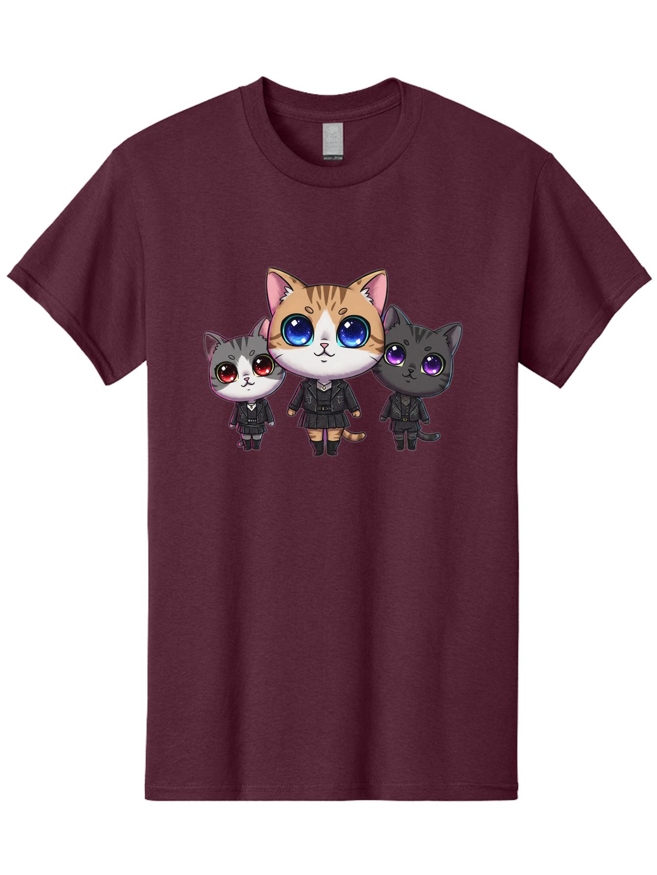 Three-Cats Men'S Graphic Tee, 100% Cotton, Comfortable Casual Summer Wear, Machine Washable, Cartoon Cats, Anime Style, Cute Cats, Kawaii Art, Cat Trio, Cartoon Characters, Stylized Cats, Large Eyes, Dressed Cats, Feline Friends, Digital Art, Bac513