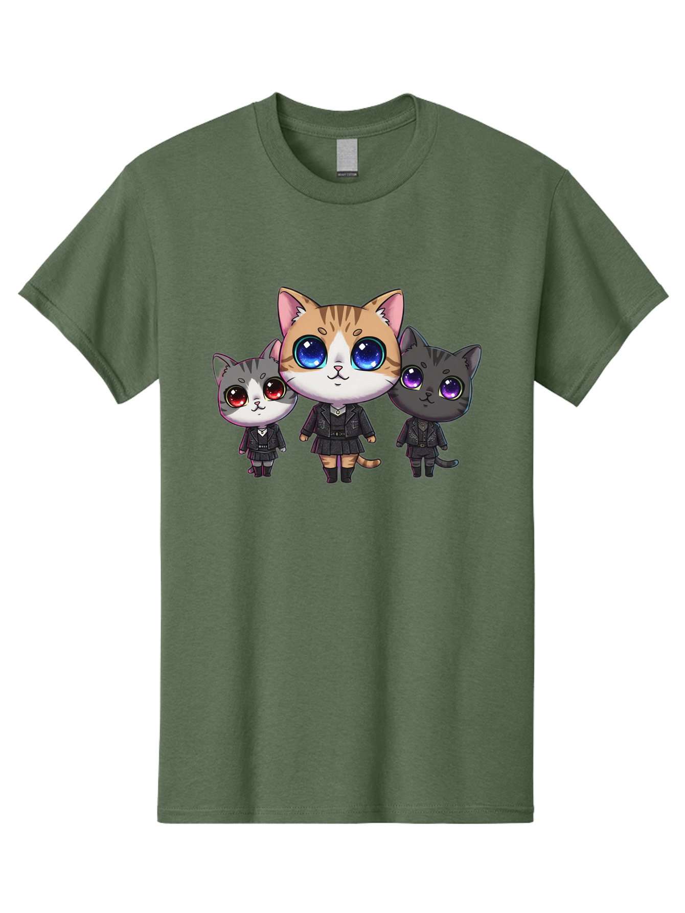 Three-Cats Men'S Graphic Tee, 100% Cotton, Comfortable Casual Summer Wear, Machine Washable, Cartoon Cats, Anime Style, Cute Cats, Kawaii Art, Cat Trio, Cartoon Characters, Stylized Cats, Large Eyes, Dressed Cats, Feline Friends, Digital Art, Bac513