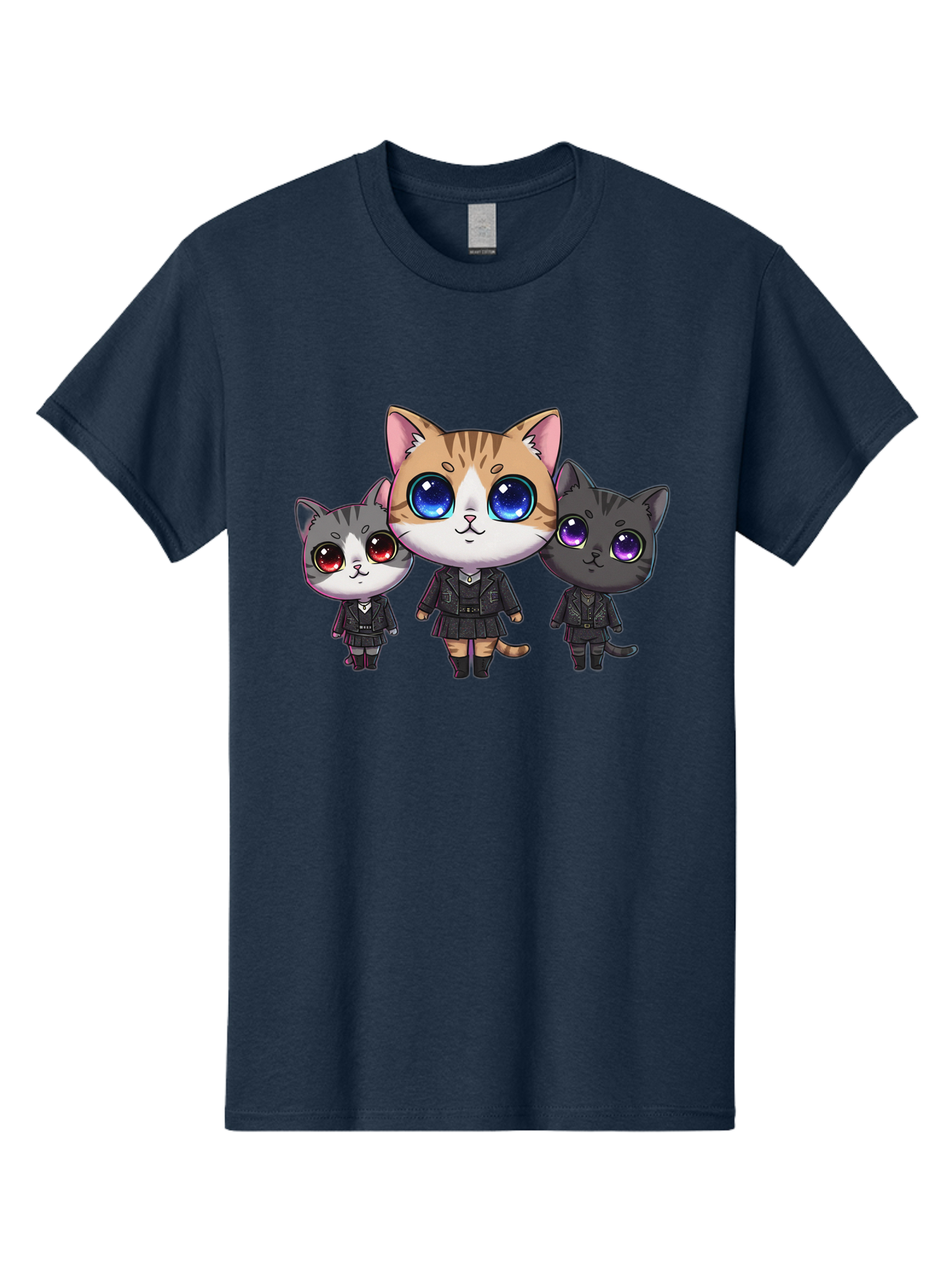 Three-Cats Men'S Graphic Tee, 100% Cotton, Comfortable Casual Summer Wear, Machine Washable, Cartoon Cats, Anime Style, Cute Cats, Kawaii Art, Cat Trio, Cartoon Characters, Stylized Cats, Large Eyes, Dressed Cats, Feline Friends, Digital Art, Bac513