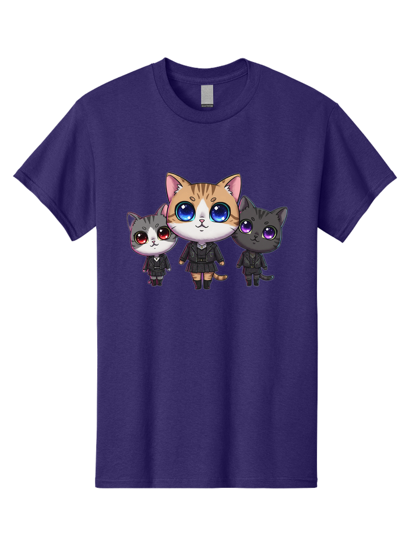 Three-Cats Men'S Graphic Tee, 100% Cotton, Comfortable Casual Summer Wear, Machine Washable, Cartoon Cats, Anime Style, Cute Cats, Kawaii Art, Cat Trio, Cartoon Characters, Stylized Cats, Large Eyes, Dressed Cats, Feline Friends, Digital Art, Bac513