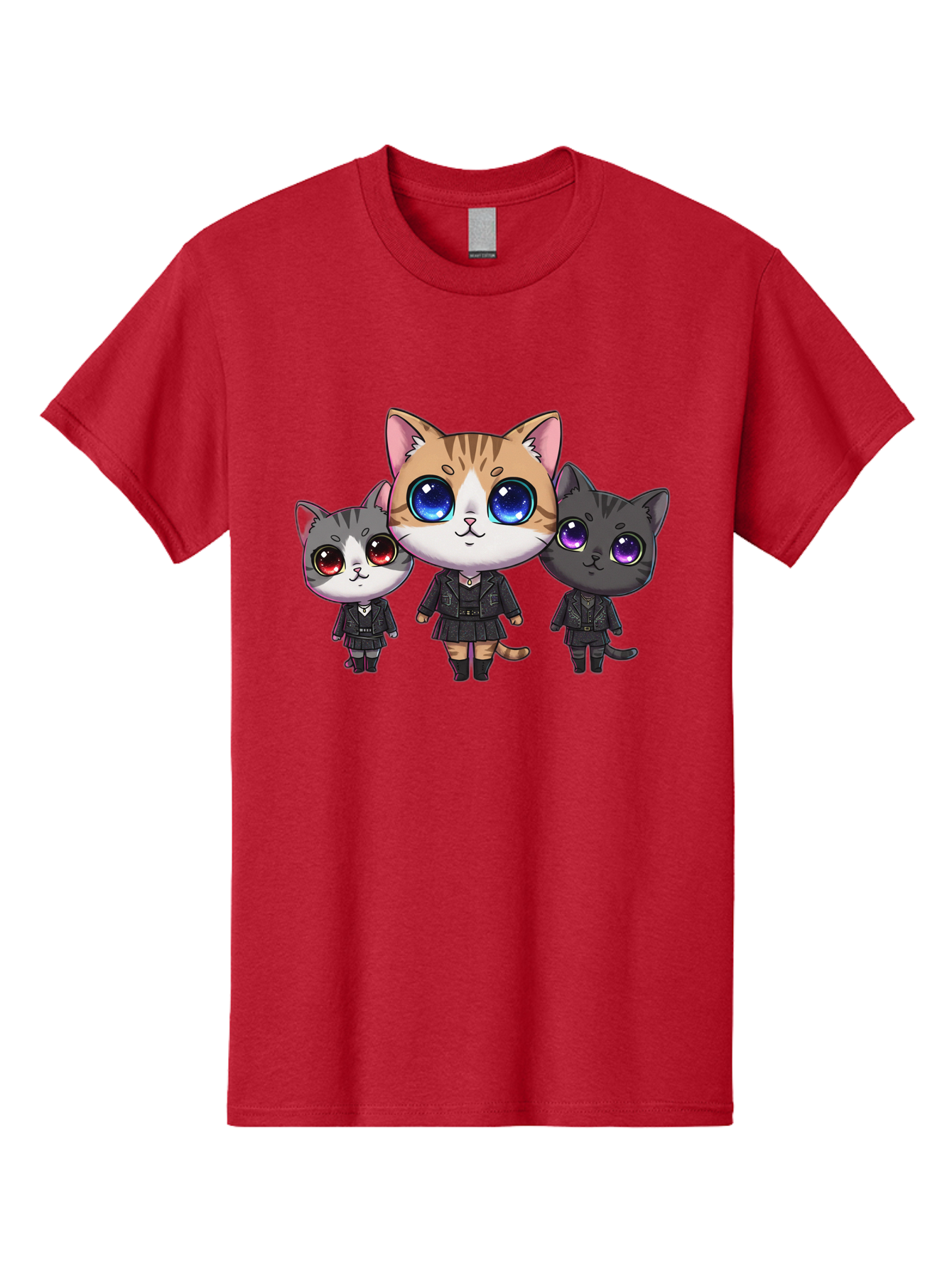Three-Cats Men'S Graphic Tee, 100% Cotton, Comfortable Casual Summer Wear, Machine Washable, Cartoon Cats, Anime Style, Cute Cats, Kawaii Art, Cat Trio, Cartoon Characters, Stylized Cats, Large Eyes, Dressed Cats, Feline Friends, Digital Art, Bac513