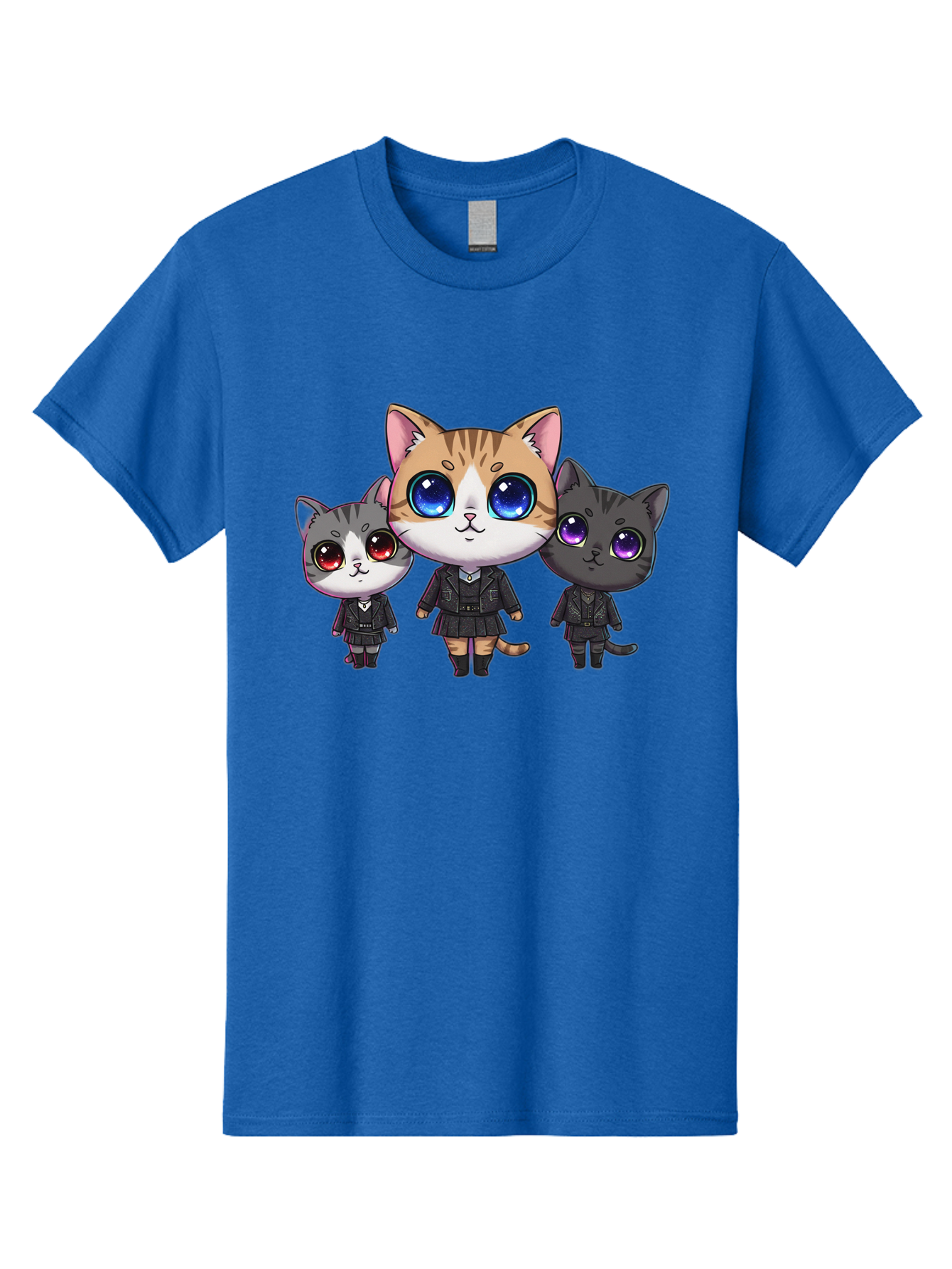 Three-Cats Men'S Graphic Tee, 100% Cotton, Comfortable Casual Summer Wear, Machine Washable, Cartoon Cats, Anime Style, Cute Cats, Kawaii Art, Cat Trio, Cartoon Characters, Stylized Cats, Large Eyes, Dressed Cats, Feline Friends, Digital Art, Bac513
