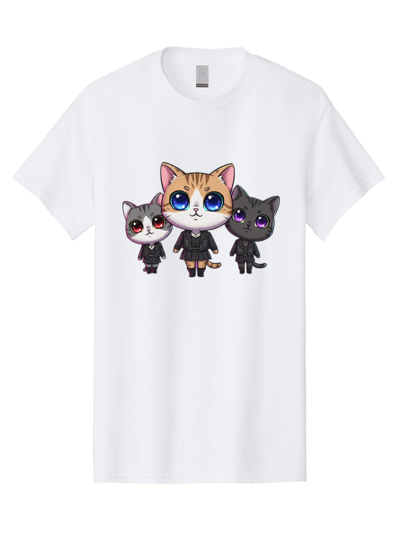 Three-Cats Men'S Graphic Tee, 100% Cotton, Comfortable Casual Summer Wear, Machine Washable, Cartoon Cats, Anime Style, Cute Cats, Kawaii Art, Cat Trio, Cartoon Characters, Stylized Cats, Large Eyes, Dressed Cats, Feline Friends, Digital Art, Bac513