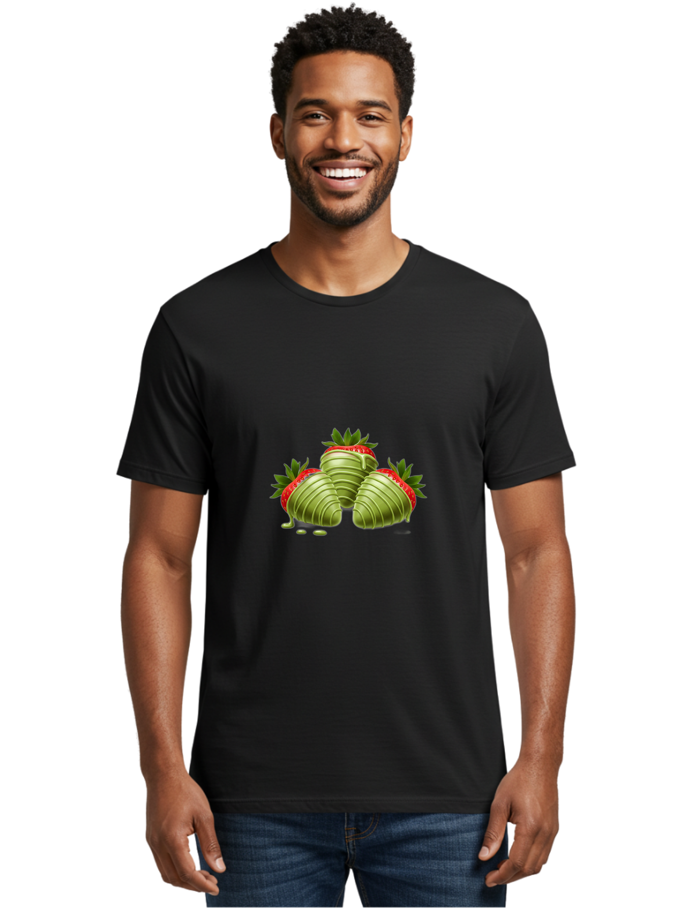 Three-Chocolate-Dipped-Strawberries Men'S Graphic Tee, 100% Cotton, Comfortable Casual Summer Wear, Machine Washable, Chocolate Covered Strawberries, Strawberries Dipped In Chocolate, Dessert, Sweet Treats, Indulgent Snacks, Summer Treats, Bac514