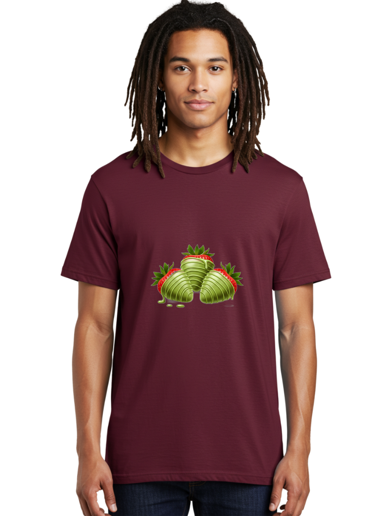 Three-Chocolate-Dipped-Strawberries Men'S Graphic Tee, 100% Cotton, Comfortable Casual Summer Wear, Machine Washable, Chocolate Covered Strawberries, Strawberries Dipped In Chocolate, Dessert, Sweet Treats, Indulgent Snacks, Summer Treats, Bac514