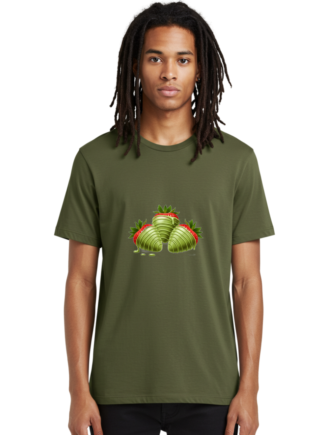 Three-Chocolate-Dipped-Strawberries Men'S Graphic Tee, 100% Cotton, Comfortable Casual Summer Wear, Machine Washable, Chocolate Covered Strawberries, Strawberries Dipped In Chocolate, Dessert, Sweet Treats, Indulgent Snacks, Summer Treats, Bac514