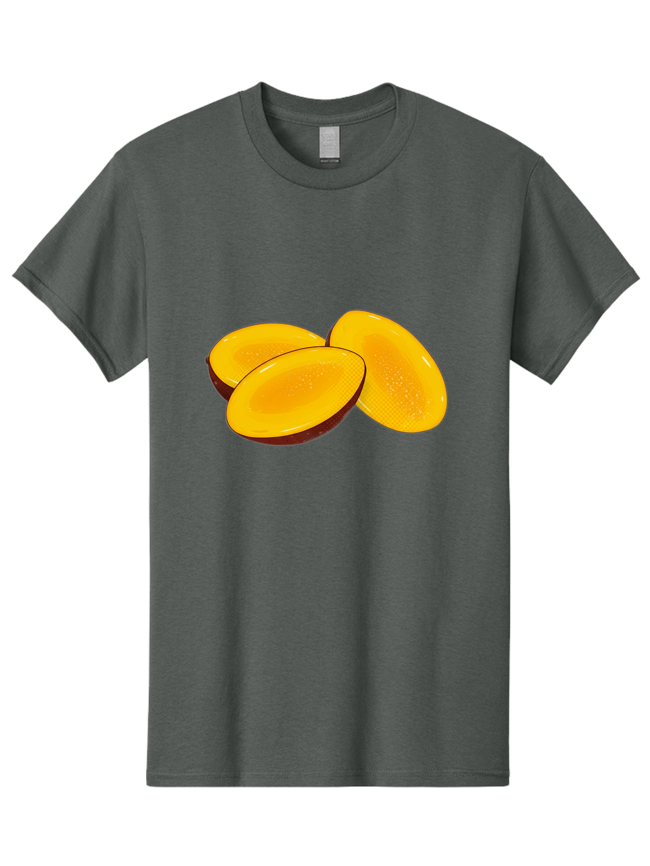 Three-Mango-Slices Men'S Graphic Tee, 100% Cotton, Comfortable Casual Summer Wear, Machine Washable, Mango Slices, Tropical Fruit, Yellow Fruit, Fruit Illustration, Sliced Mango, Healthy Snack, Vibrant Yellow, Fresh Fruit Bac517