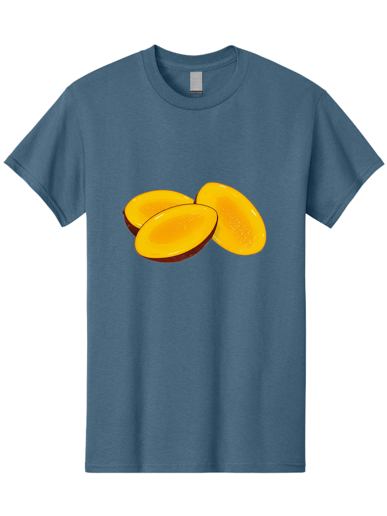 Three-Mango-Slices Men'S Graphic Tee, 100% Cotton, Comfortable Casual Summer Wear, Machine Washable, Mango Slices, Tropical Fruit, Yellow Fruit, Fruit Illustration, Sliced Mango, Healthy Snack, Vibrant Yellow, Fresh Fruit Bac517