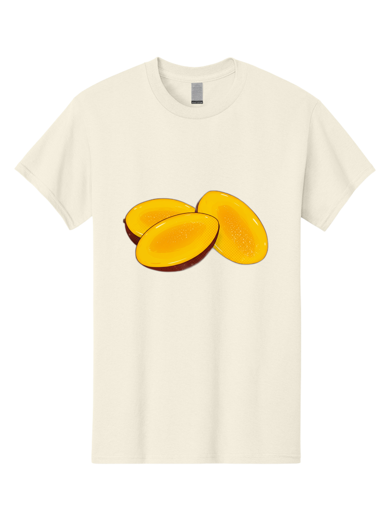 Three-Mango-Slices Men'S Graphic Tee, 100% Cotton, Comfortable Casual Summer Wear, Machine Washable, Mango Slices, Tropical Fruit, Yellow Fruit, Fruit Illustration, Sliced Mango, Healthy Snack, Vibrant Yellow, Fresh Fruit Bac517