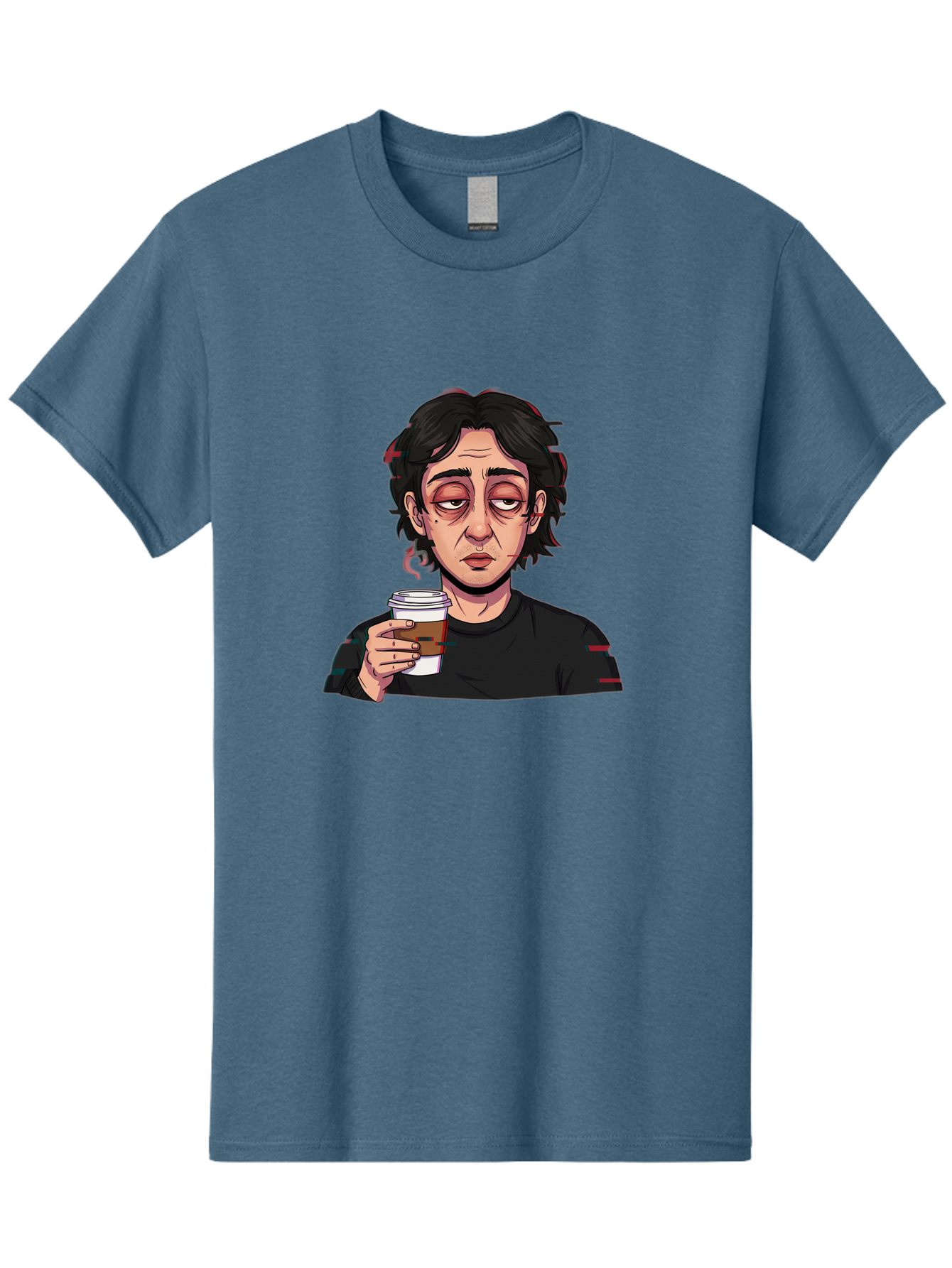 Tired-Woman-With-Coffee Men'S Graphic Tee, 100% Cotton, Comfortable Casual Summer Wear, Machine Washable, Tired Person, Coffee Cup, Morning Routine, Coffee Break, Relaxed Atmosphere, Casual Wear, Sleepy Expression, Coffee Lover Bac522