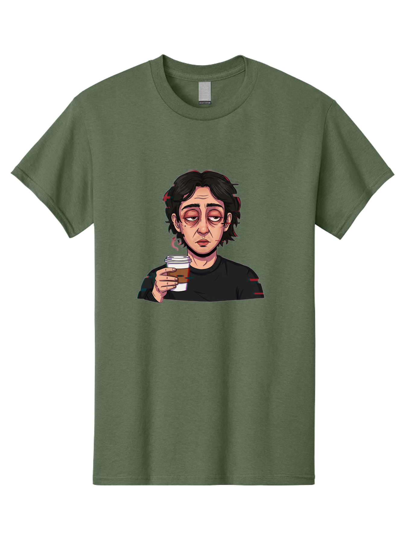 Tired-Woman-With-Coffee Men'S Graphic Tee, 100% Cotton, Comfortable Casual Summer Wear, Machine Washable, Tired Person, Coffee Cup, Morning Routine, Coffee Break, Relaxed Atmosphere, Casual Wear, Sleepy Expression, Coffee Lover Bac522