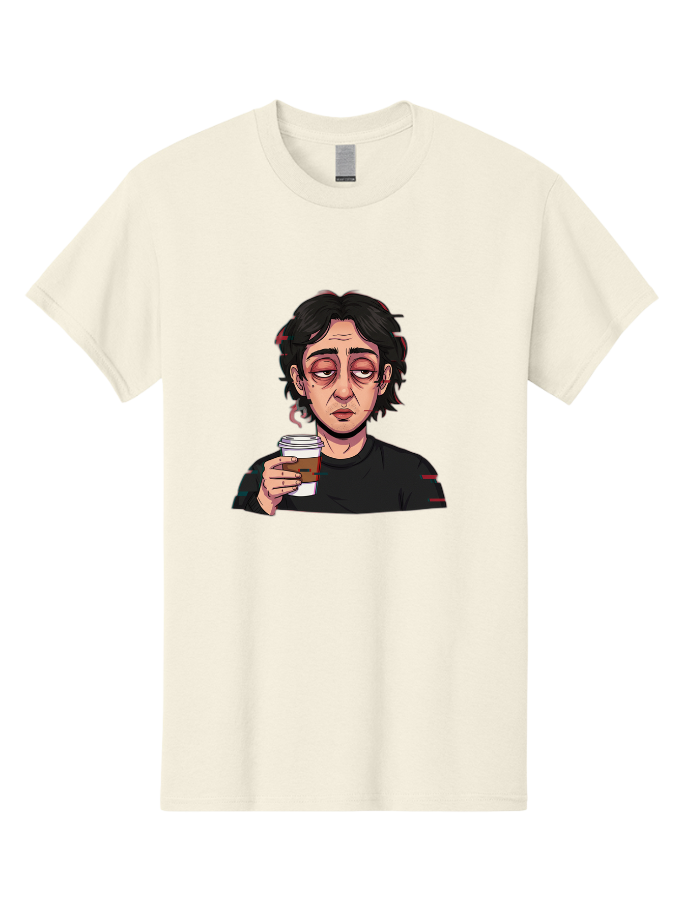 Tired-Woman-With-Coffee Men'S Graphic Tee, 100% Cotton, Comfortable Casual Summer Wear, Machine Washable, Tired Person, Coffee Cup, Morning Routine, Coffee Break, Relaxed Atmosphere, Casual Wear, Sleepy Expression, Coffee Lover Bac522