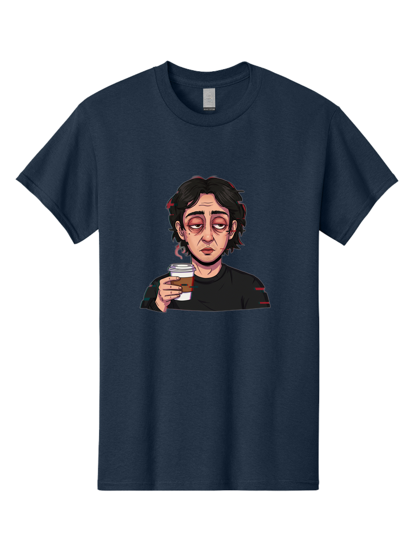 Tired-Woman-With-Coffee Men'S Graphic Tee, 100% Cotton, Comfortable Casual Summer Wear, Machine Washable, Tired Person, Coffee Cup, Morning Routine, Coffee Break, Relaxed Atmosphere, Casual Wear, Sleepy Expression, Coffee Lover Bac522