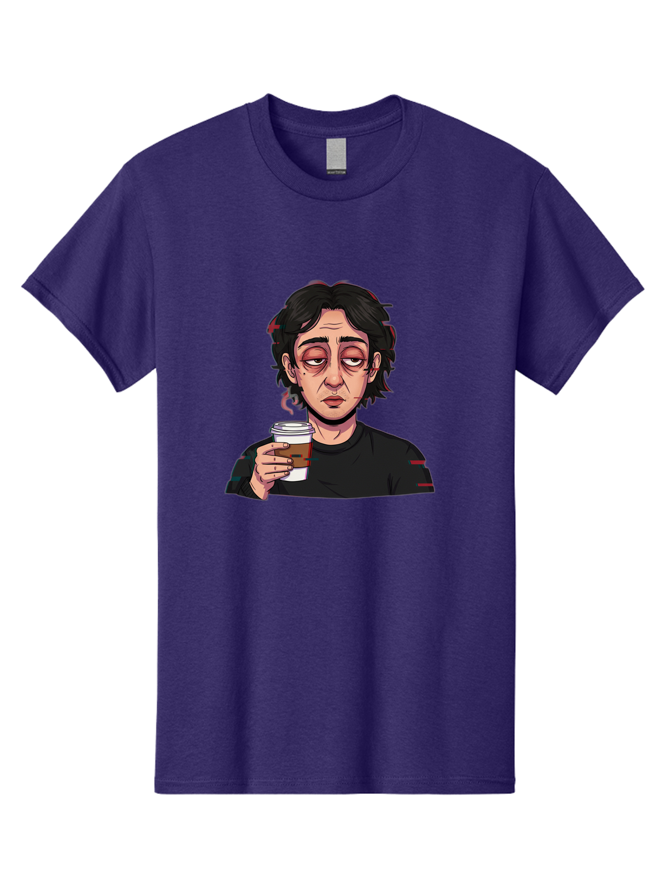 Tired-Woman-With-Coffee Men'S Graphic Tee, 100% Cotton, Comfortable Casual Summer Wear, Machine Washable, Tired Person, Coffee Cup, Morning Routine, Coffee Break, Relaxed Atmosphere, Casual Wear, Sleepy Expression, Coffee Lover Bac522