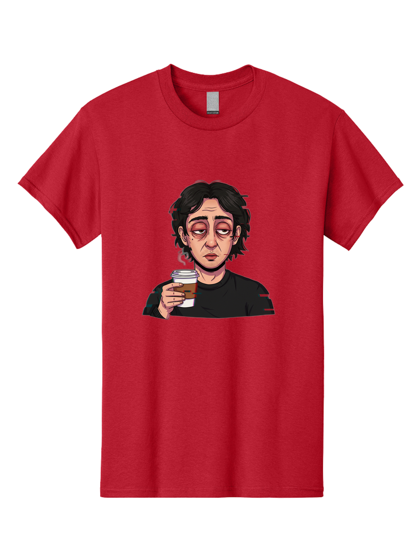 Tired-Woman-With-Coffee Men'S Graphic Tee, 100% Cotton, Comfortable Casual Summer Wear, Machine Washable, Tired Person, Coffee Cup, Morning Routine, Coffee Break, Relaxed Atmosphere, Casual Wear, Sleepy Expression, Coffee Lover Bac522