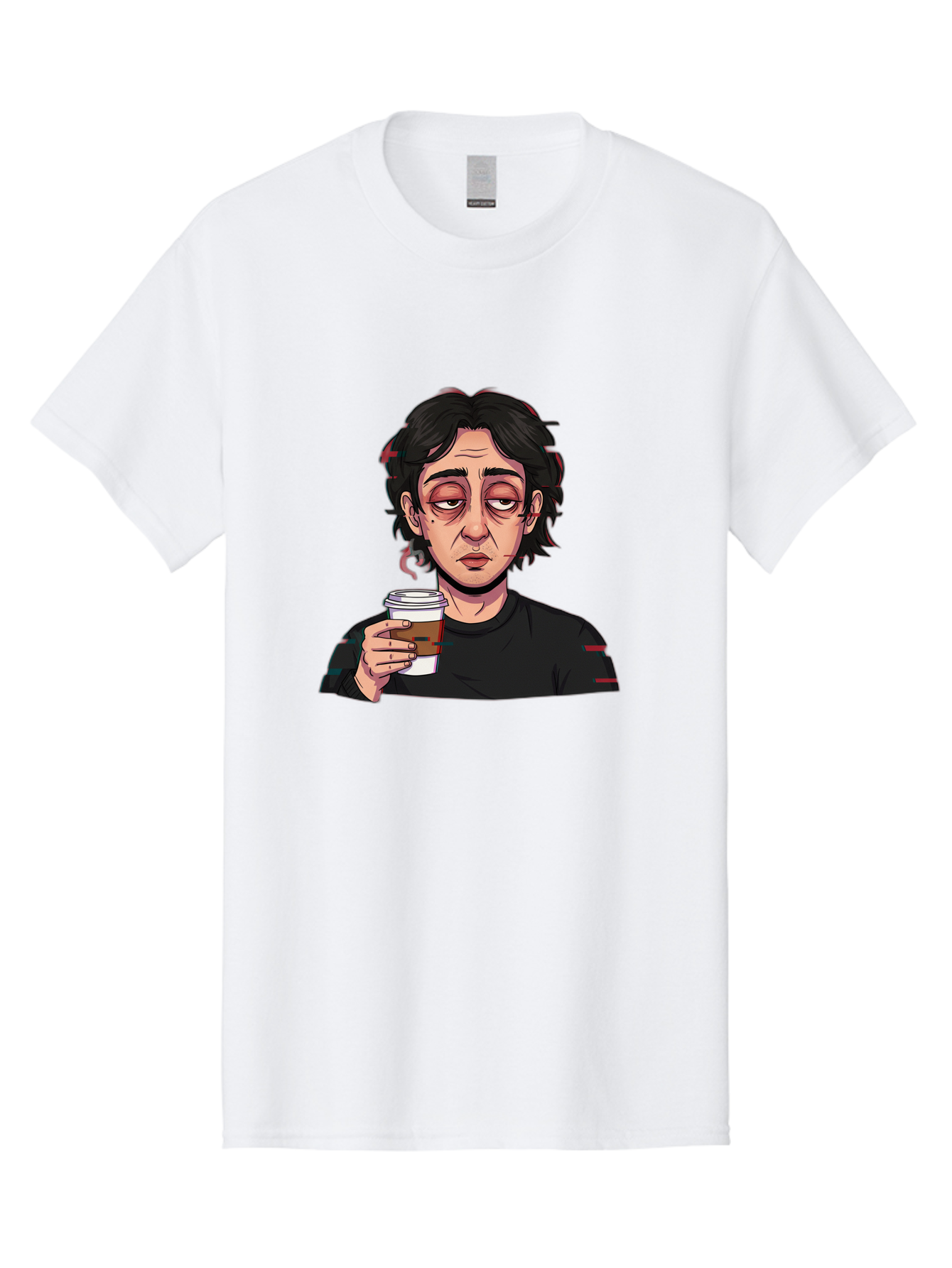 Tired-Woman-With-Coffee Men'S Graphic Tee, 100% Cotton, Comfortable Casual Summer Wear, Machine Washable, Tired Person, Coffee Cup, Morning Routine, Coffee Break, Relaxed Atmosphere, Casual Wear, Sleepy Expression, Coffee Lover Bac522
