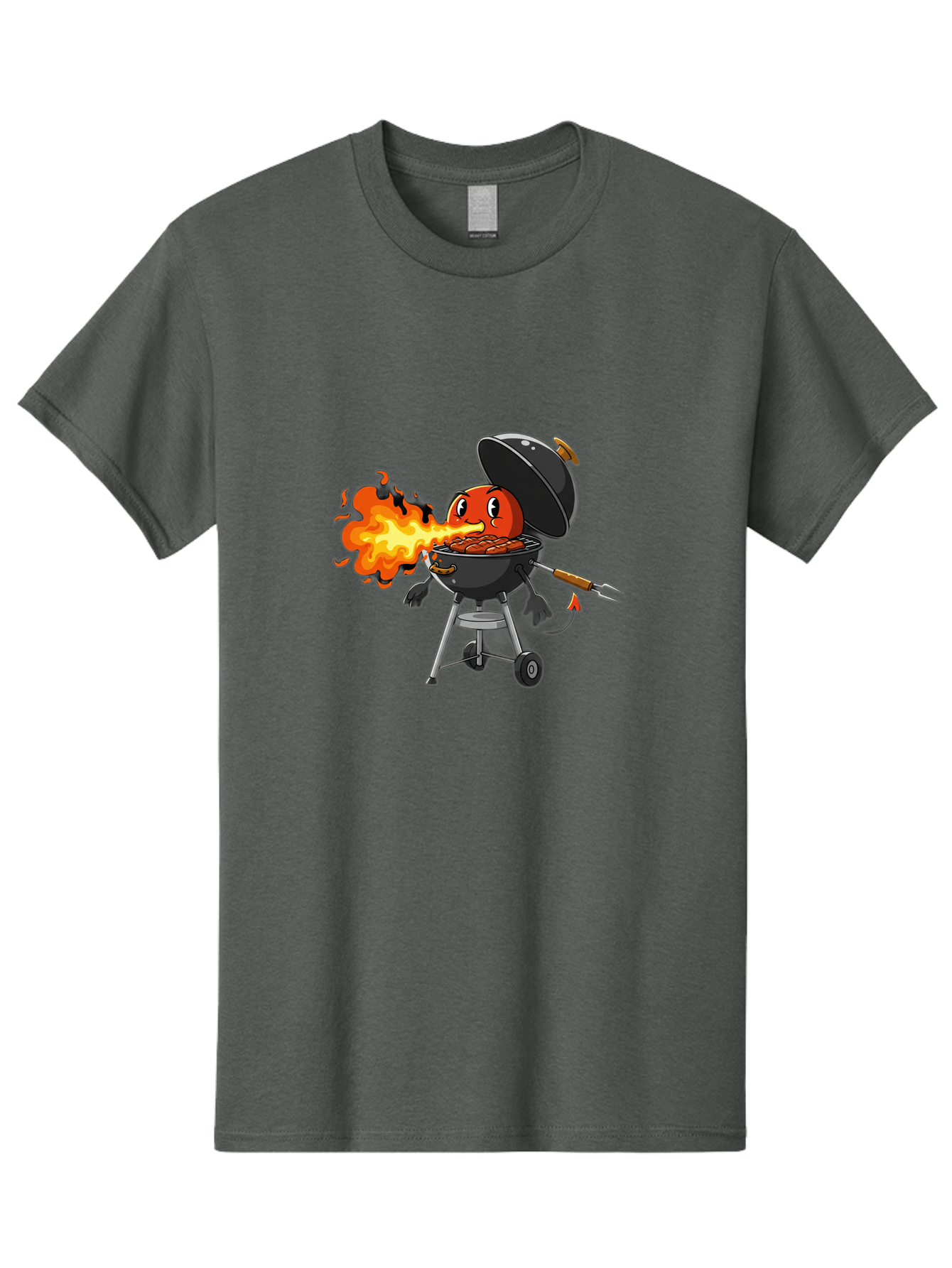 Tomato-In-Grill Men'S Graphic Tee, 100% Cotton, Comfortable Casual Summer Wear, Machine Washable, Tomato Grilling On Barbecue, Cartoon Character, Chef Illustration, Kitchen Humor, Funny Food, Barbecue Cooking, Comical Vegetable, Sizzling Hot Bac523
