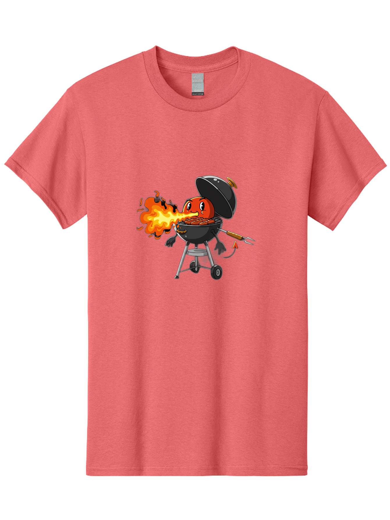 Tomato-In-Grill Men'S Graphic Tee, 100% Cotton, Comfortable Casual Summer Wear, Machine Washable, Tomato Grilling On Barbecue, Cartoon Character, Chef Illustration, Kitchen Humor, Funny Food, Barbecue Cooking, Comical Vegetable, Sizzling Hot Bac523