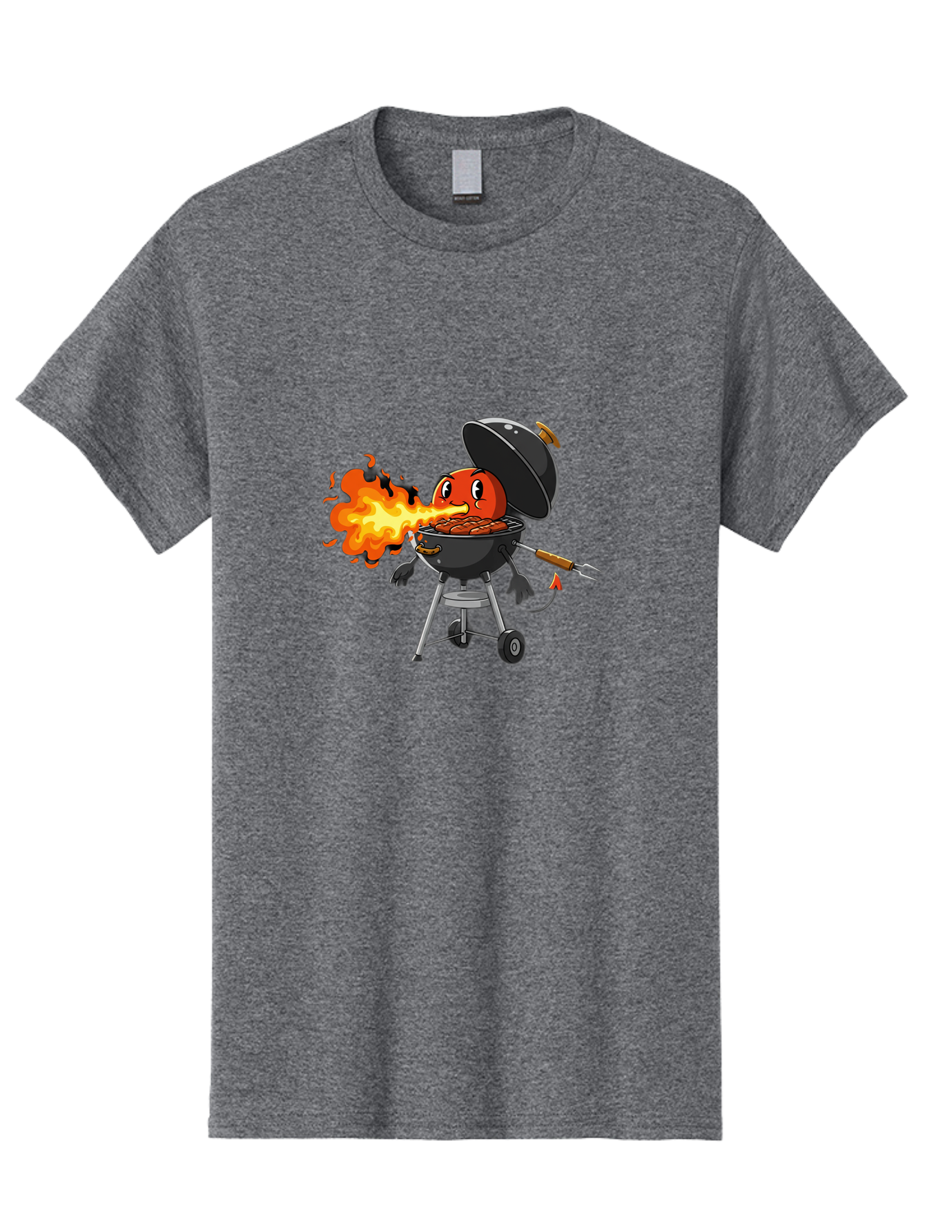 Tomato-In-Grill Men'S Graphic Tee, 100% Cotton, Comfortable Casual Summer Wear, Machine Washable, Tomato Grilling On Barbecue, Cartoon Character, Chef Illustration, Kitchen Humor, Funny Food, Barbecue Cooking, Comical Vegetable, Sizzling Hot Bac523