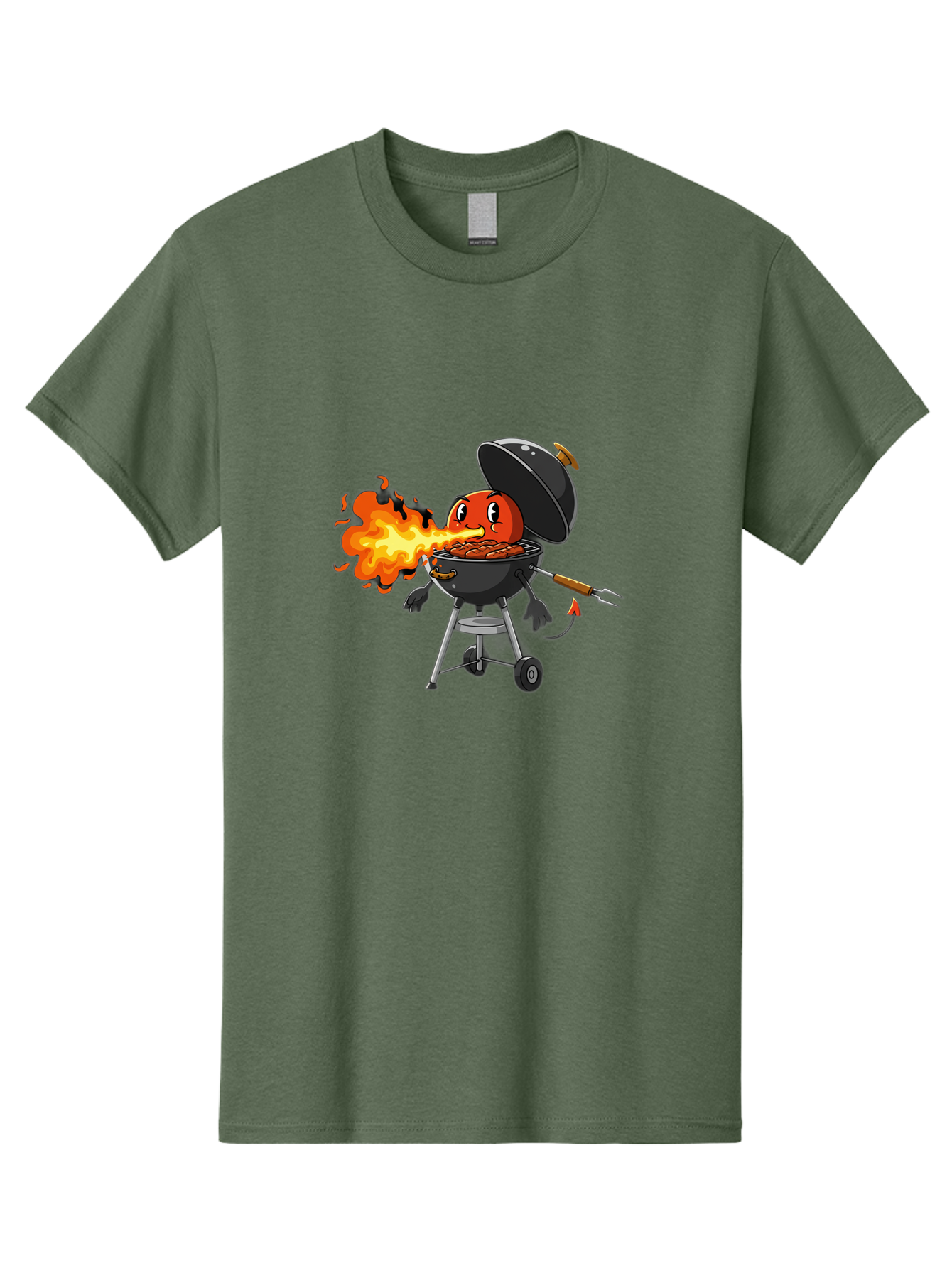 Tomato-In-Grill Men'S Graphic Tee, 100% Cotton, Comfortable Casual Summer Wear, Machine Washable, Tomato Grilling On Barbecue, Cartoon Character, Chef Illustration, Kitchen Humor, Funny Food, Barbecue Cooking, Comical Vegetable, Sizzling Hot Bac523