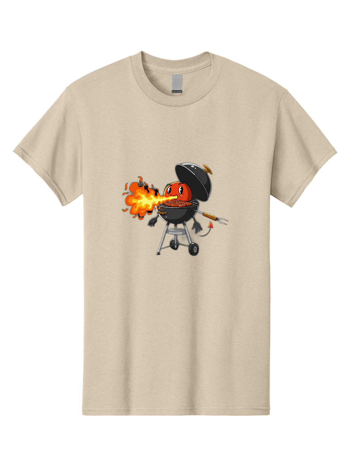 Tomato-In-Grill Men'S Graphic Tee, 100% Cotton, Comfortable Casual Summer Wear, Machine Washable, Tomato Grilling On Barbecue, Cartoon Character, Chef Illustration, Kitchen Humor, Funny Food, Barbecue Cooking, Comical Vegetable, Sizzling Hot Bac523