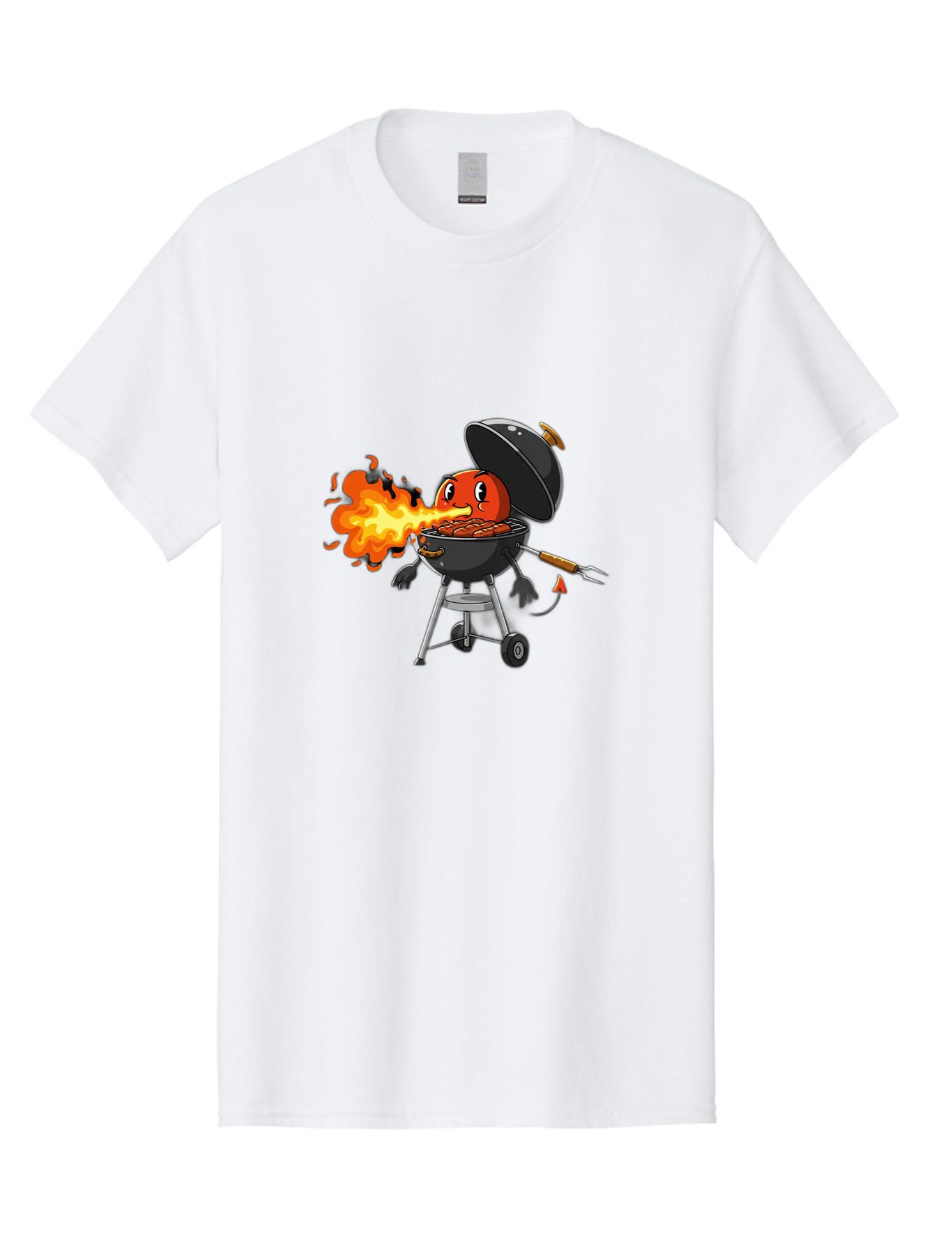 Tomato-In-Grill Men'S Graphic Tee, 100% Cotton, Comfortable Casual Summer Wear, Machine Washable, Tomato Grilling On Barbecue, Cartoon Character, Chef Illustration, Kitchen Humor, Funny Food, Barbecue Cooking, Comical Vegetable, Sizzling Hot Bac523