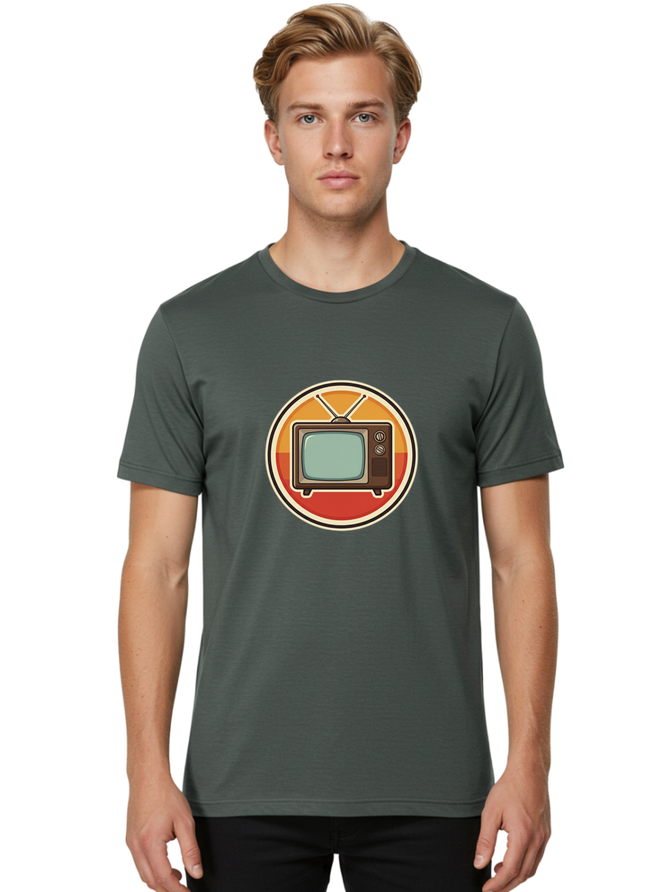 Tv-Icon Men'S Graphic Tee, 100% Cotton, Comfortable Casual Summer Wear, Machine Washable, Retro Television, Old Tv Set, Vintage Electronics, Classic Entertainment, Vintage Tech, Retro Gadgets, Nostalgic Devices, Antique Tv Bac524