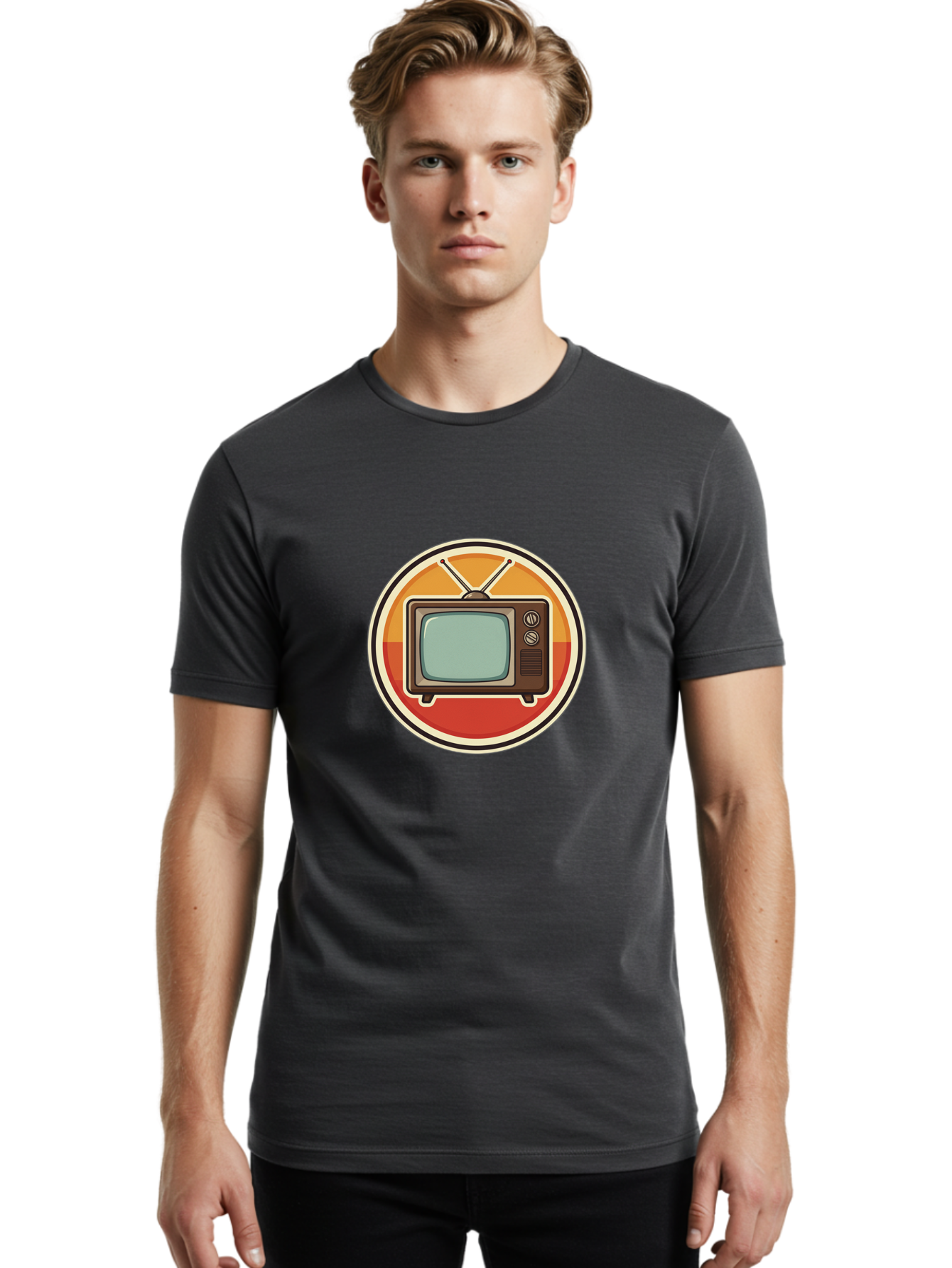 Tv-Icon Men'S Graphic Tee, 100% Cotton, Comfortable Casual Summer Wear, Machine Washable, Retro Television, Old Tv Set, Vintage Electronics, Classic Entertainment, Vintage Tech, Retro Gadgets, Nostalgic Devices, Antique Tv Bac524