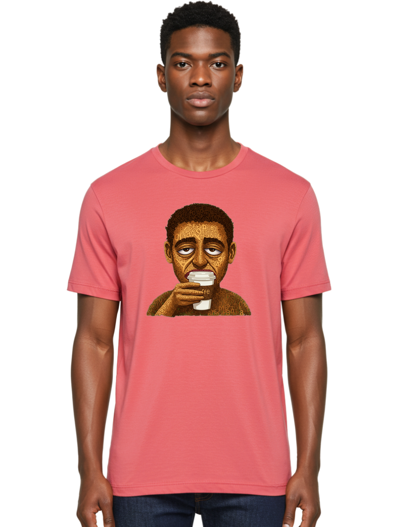 Tyler-The-Creator Men'S Graphic Tee, 100% Cotton, Comfortable Casual Summer Wear, Machine Washable, Tame Impala Lead Singer, Kevin Parker, Drinking Coffee, Psychedelic Art, Typography, Abstract Portrait, Indie Rock, Music Icon, Bac529