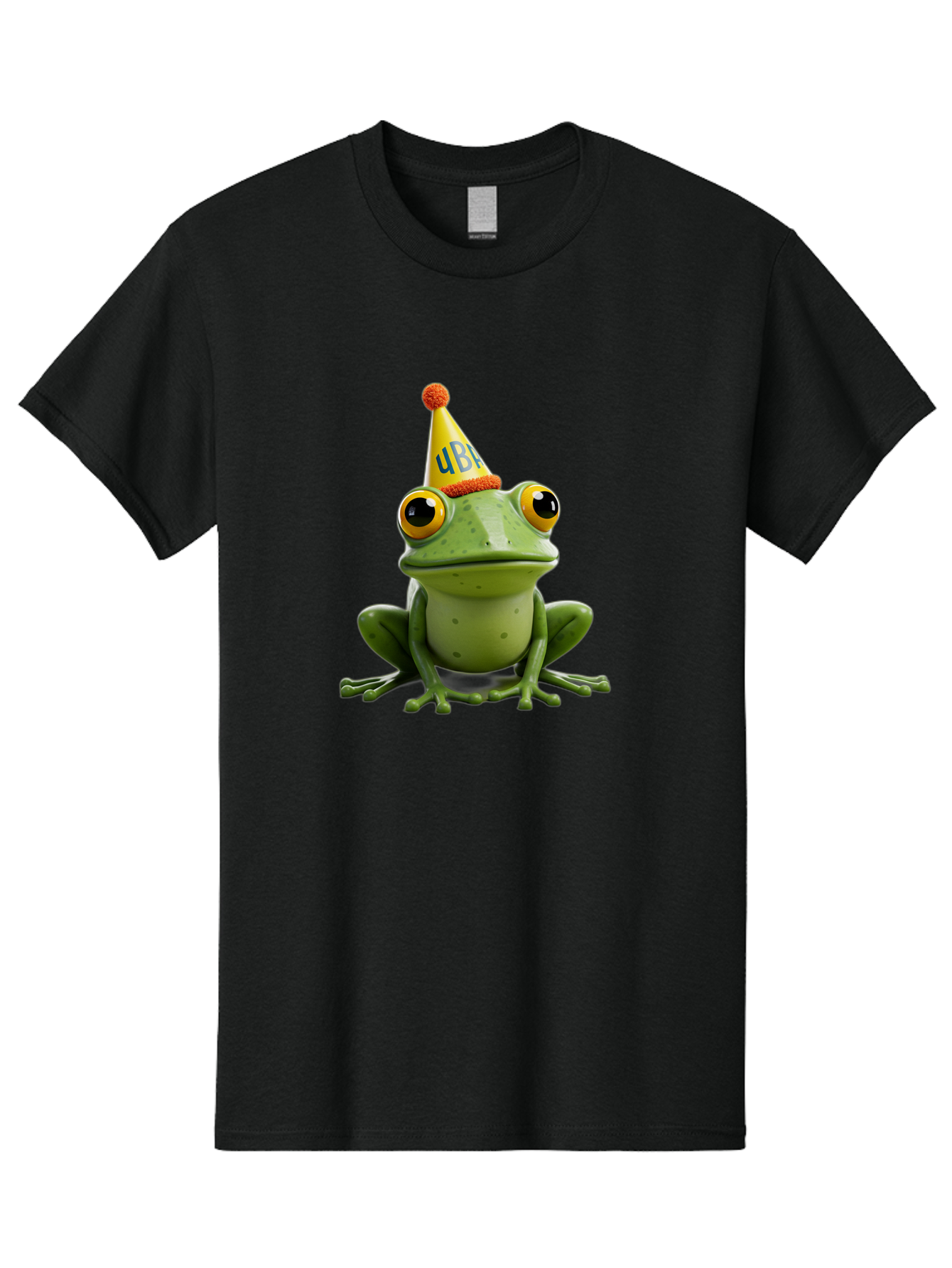 Ube-Frog Men'S Graphic Tee, 100% Cotton, Comfortable Casual Summer Wear, Machine Washable, Cartoon Frog, Party Hat, Funny Animal, Quirky Character, Amusement, Comical Illustration, Festive Vibe, Humor, Meme Inspiration, Entertaining Graphic Bac530