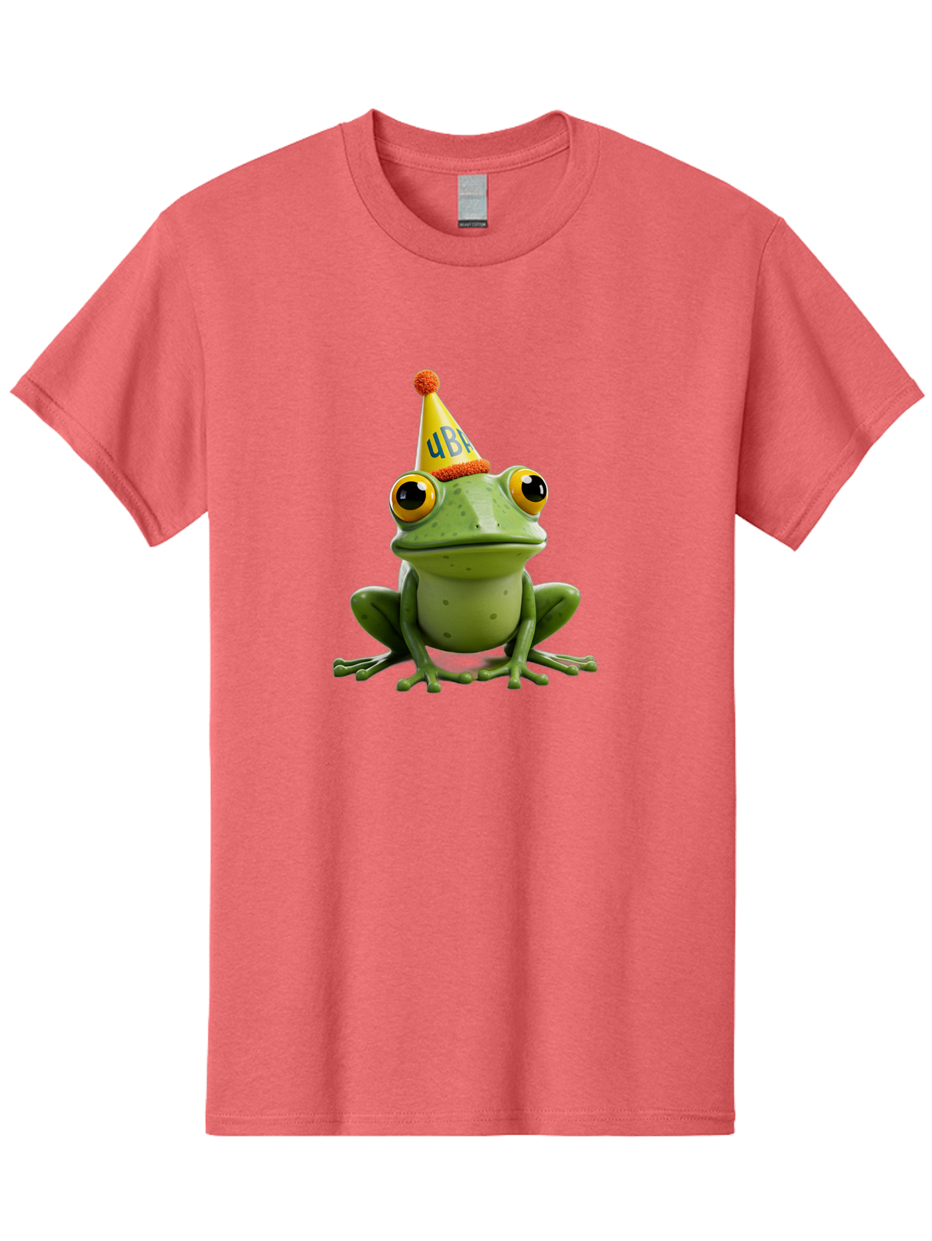 Ube-Frog Men'S Graphic Tee, 100% Cotton, Comfortable Casual Summer Wear, Machine Washable, Cartoon Frog, Party Hat, Funny Animal, Quirky Character, Amusement, Comical Illustration, Festive Vibe, Humor, Meme Inspiration, Entertaining Graphic Bac530