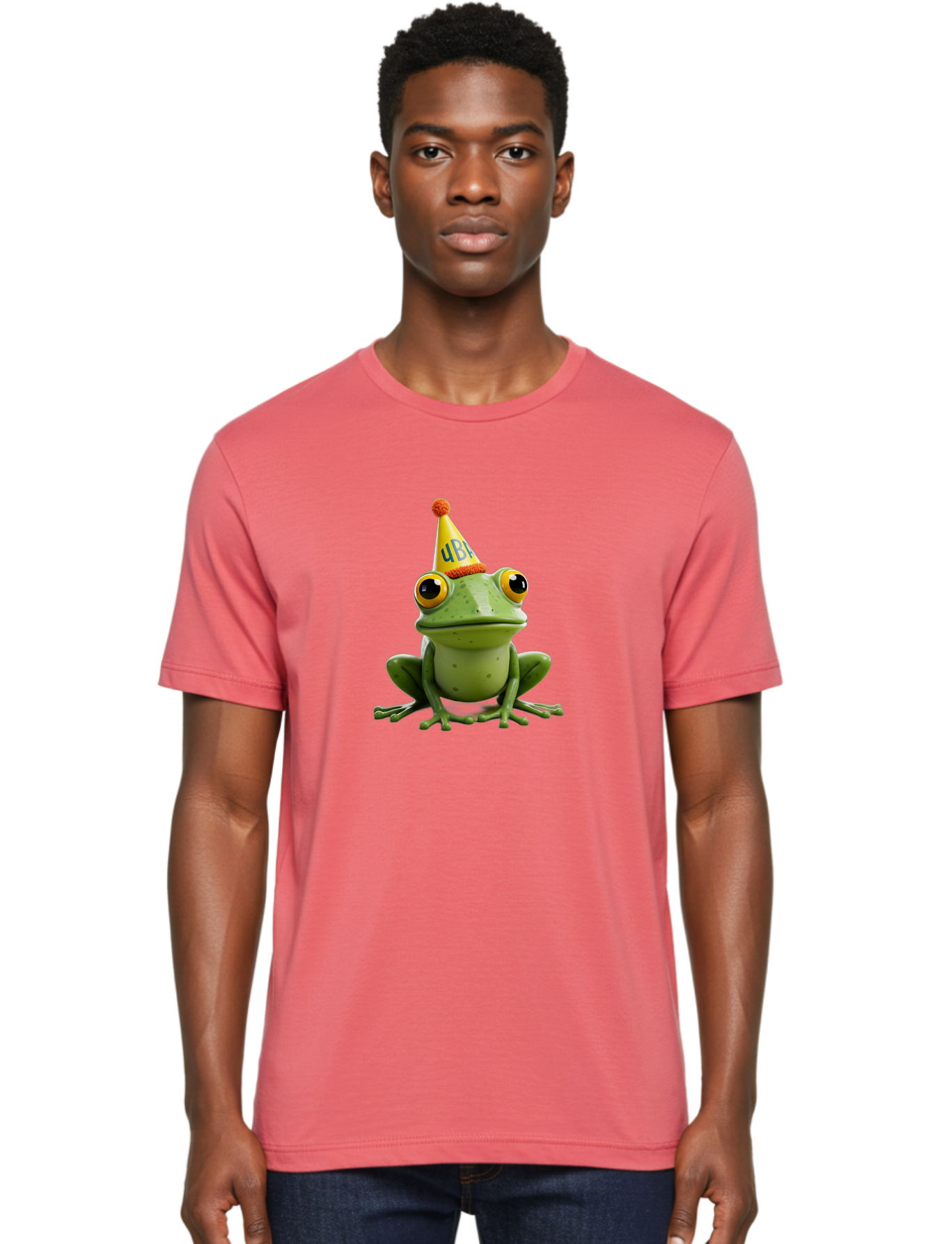 Ube-Frog Men'S Graphic Tee, 100% Cotton, Comfortable Casual Summer Wear, Machine Washable, Cartoon Frog, Party Hat, Funny Animal, Quirky Character, Amusement, Comical Illustration, Festive Vibe, Humor, Meme Inspiration, Entertaining Graphic Bac530