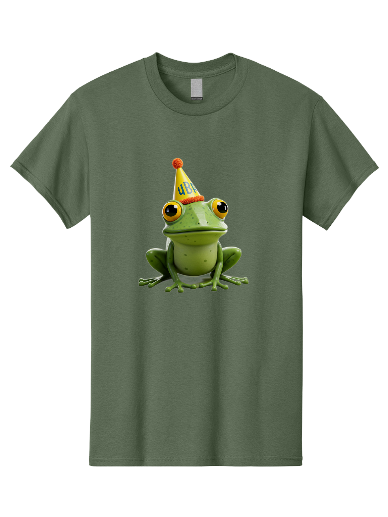 Ube-Frog Men'S Graphic Tee, 100% Cotton, Comfortable Casual Summer Wear, Machine Washable, Cartoon Frog, Party Hat, Funny Animal, Quirky Character, Amusement, Comical Illustration, Festive Vibe, Humor, Meme Inspiration, Entertaining Graphic Bac530