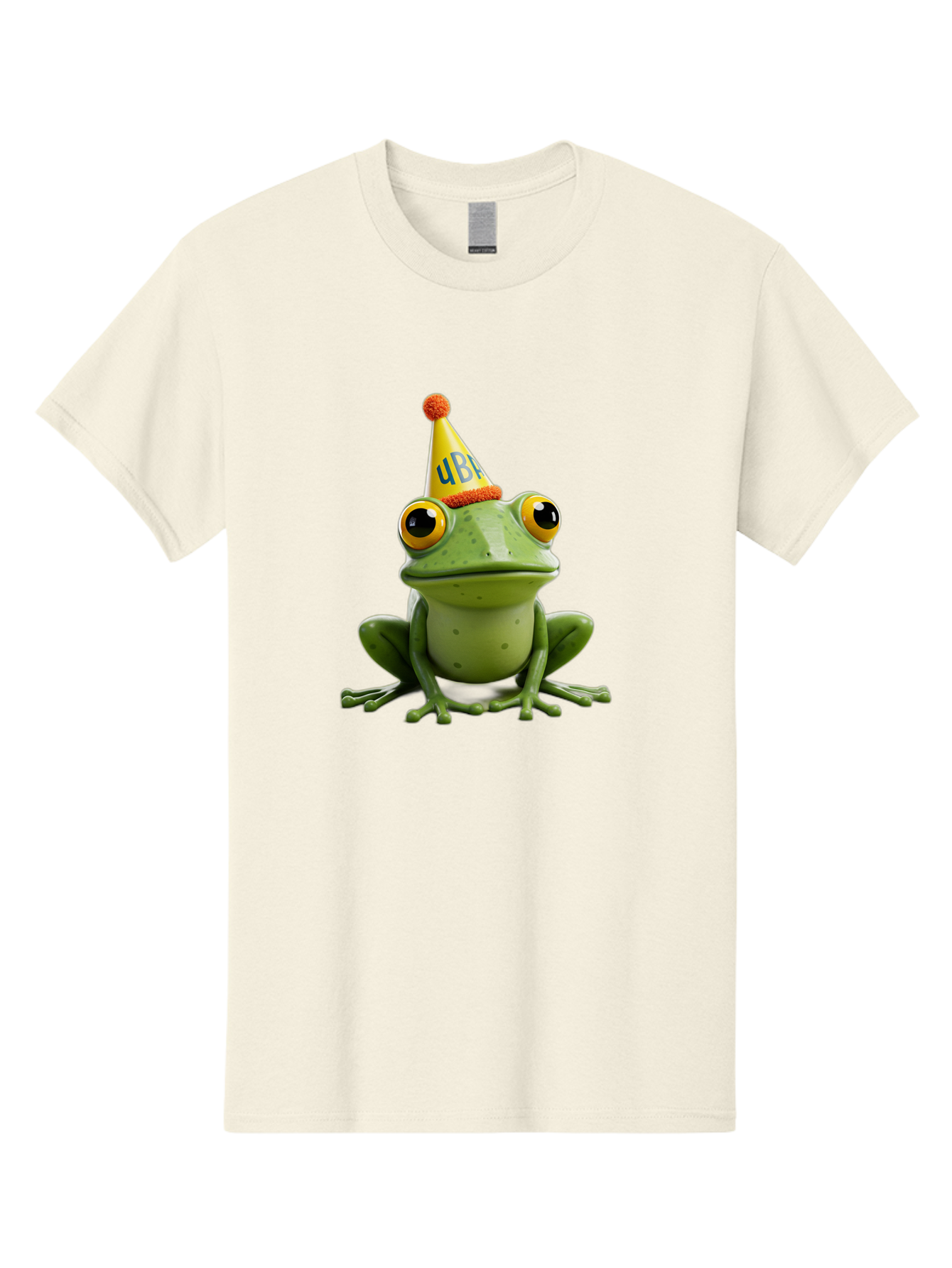 Ube-Frog Men'S Graphic Tee, 100% Cotton, Comfortable Casual Summer Wear, Machine Washable, Cartoon Frog, Party Hat, Funny Animal, Quirky Character, Amusement, Comical Illustration, Festive Vibe, Humor, Meme Inspiration, Entertaining Graphic Bac530