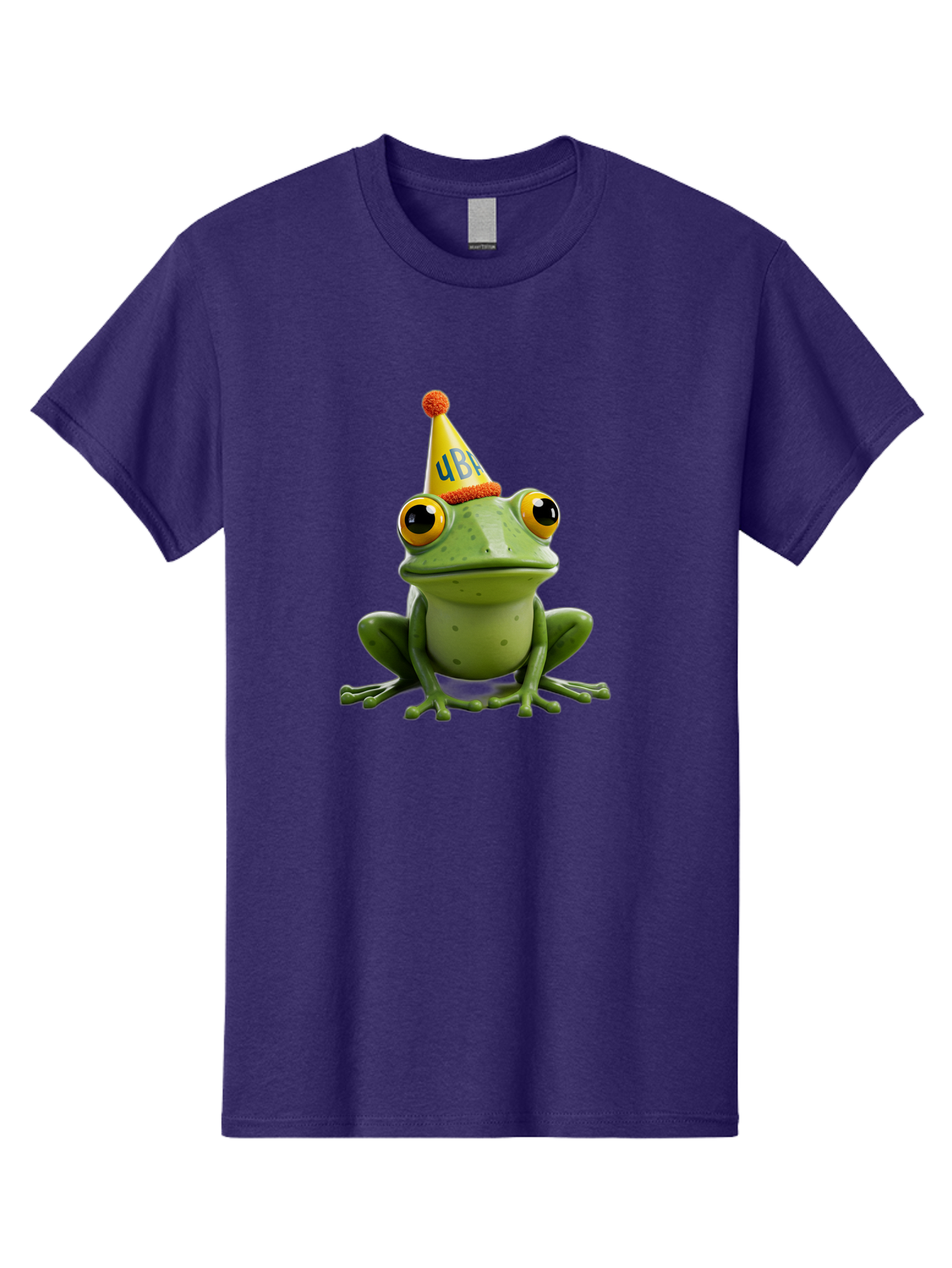 Ube-Frog Men'S Graphic Tee, 100% Cotton, Comfortable Casual Summer Wear, Machine Washable, Cartoon Frog, Party Hat, Funny Animal, Quirky Character, Amusement, Comical Illustration, Festive Vibe, Humor, Meme Inspiration, Entertaining Graphic Bac530