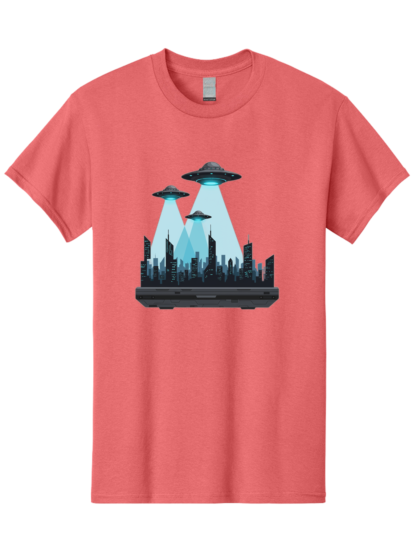 Ufo-Invasion-1 Men'S Graphic Tee, 100% Cotton, Comfortable Casual Summer Wear, Machine Washable, Ufos Over City, Alien Invasion, Science Fiction, Futuristic Cityscape, Extraterrestrial Visitation, Urban Landscape, Mysterious Lights, Bac533